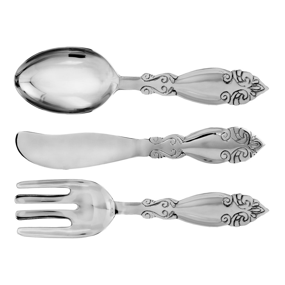 Modern Day Accents 3583 Decorative Wall Cutlery Set - 3-Piece Large Silver Metal Fork, Knife & Spoon Wall Art (24