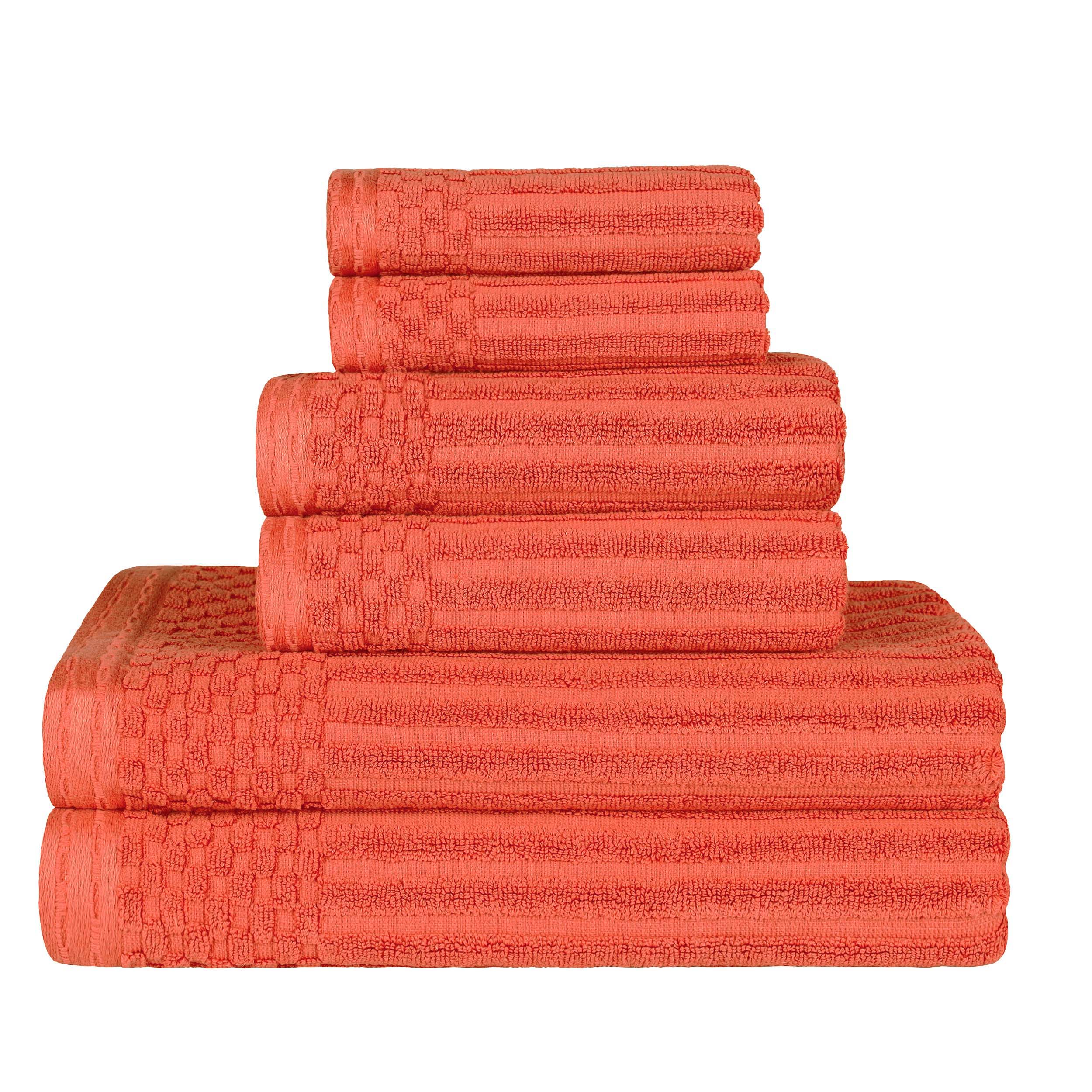 Premium 6-Piece Cotton Ribbed Textured Towel Set - Medium Weight, Soft & Absorbent Bath Towels for Spa, Gym, and Everyday Use