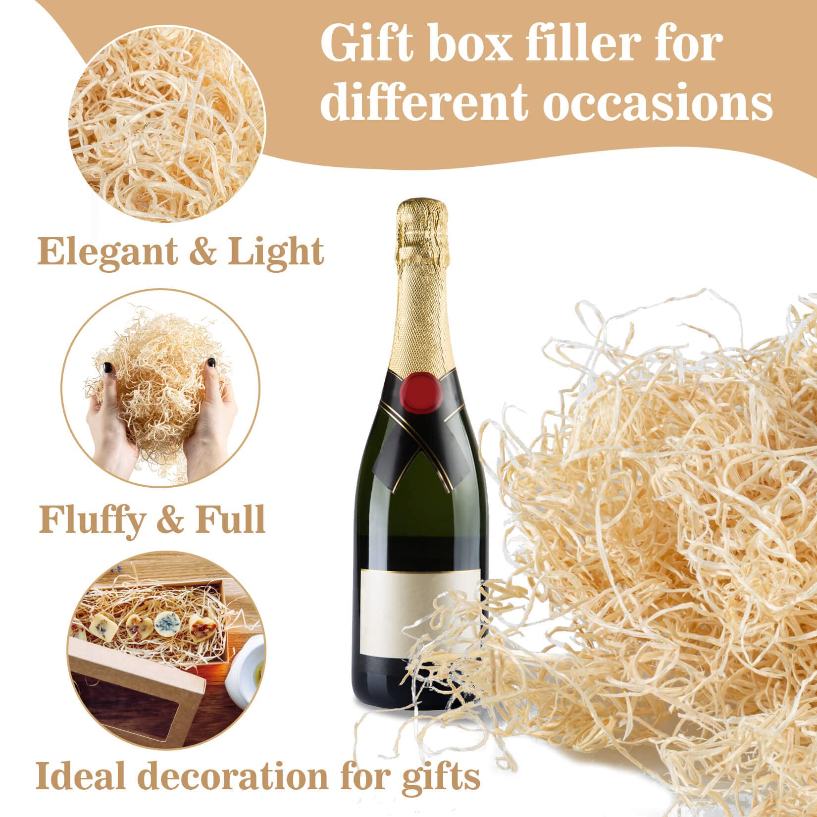 Premium Aspen Wood Shavings Basket Filler - 5oz Natural Wood Chips for Easter Decorations, DIY Crafts, Wreaths & Gift Packaging | Eco-Friendly Excelsior Shredded Fiber for Home Decor, Wedding Centerpieces & Seasonal Displays