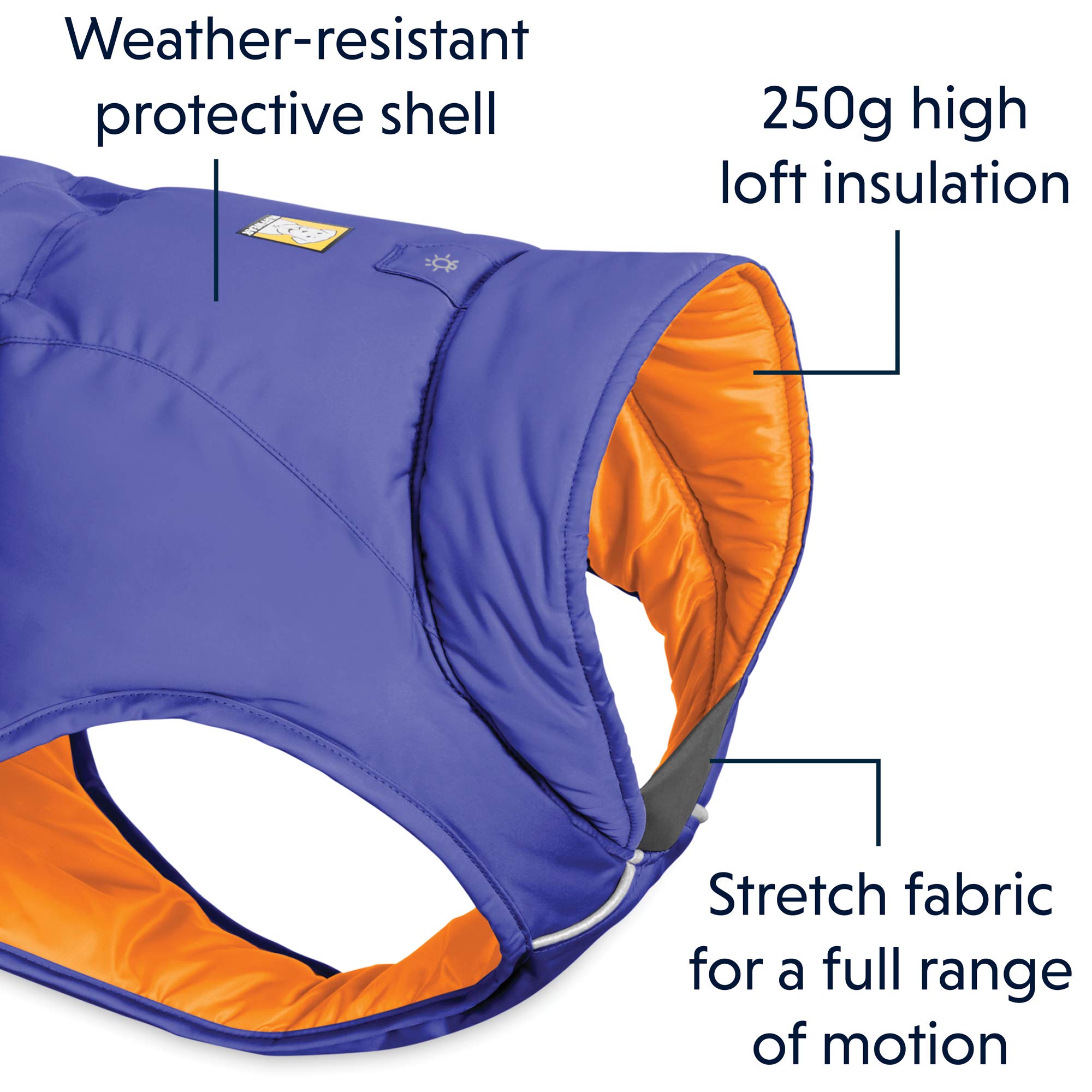 RUFFWEAR Quinzee Insulated Water Resistant Dog Jacket with Stuff Sack - Huckleberry Blue, XX-Small - Perfect for Winter Walks & Outdoor Adventures