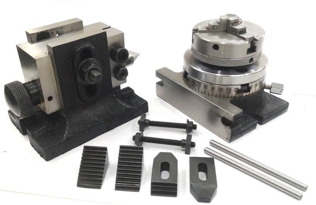 Precision 3-Inch (80mm) Rotary Table with 65mm 3-Jaw Self-Centering Chuck, Back Plate, T-Nuts Bolts, Tailstock & M6 Clamp Kit – Ideal for Milling, Drilling & Lathe Work