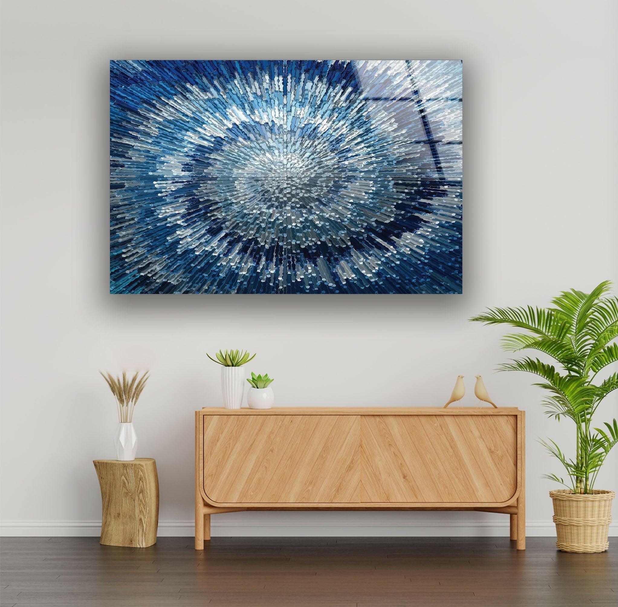 Abstract Blue Textured Glass Wall Art - Modern Handmade Home Decor for Living Room, Bedroom & Office - Unique 3D Wall Sculpture for Contemporary Interior Design