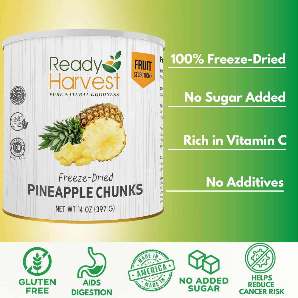 Freeze Dried Pineapple Slices - Emergency Food Storage, Camping & Survival Supplies | Long Shelf Life 30 Years | #10 Can Sealed Fresh | 6-Pack for Outdoor Adventures, Prepping & Healthy Snacking
