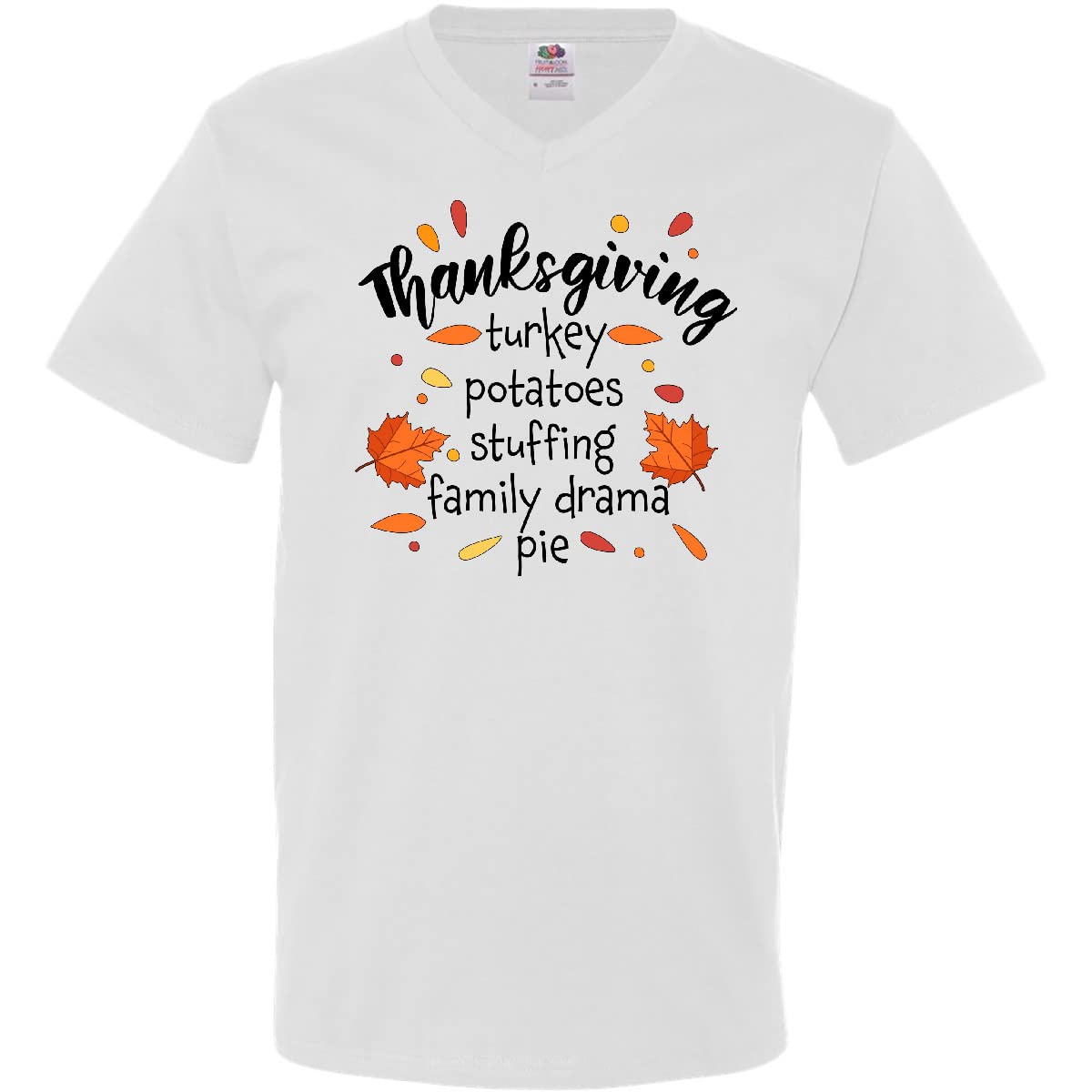 Inktastic Thanksgiving Turkey Potatoes Stuffing Family Men's V-Neck T-Shirt - Comfortable Holiday Tee for Family Gatherings & Turkey Day Celebrations