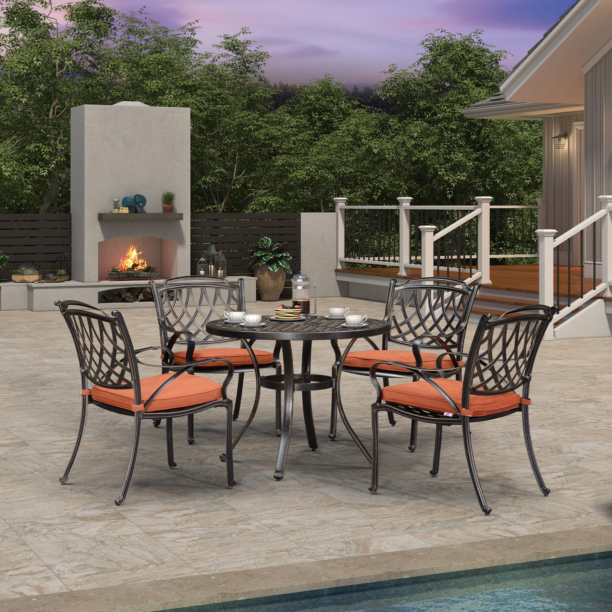 PURPLE LEAF 5-Piece Outdoor Dining Set - Cast Aluminum Patio Furniture with 4 Armchairs & 37
