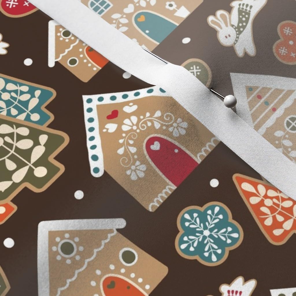 Gingerbread Town Printed Satin Fabric by The Yard - White Green Red Brown Orange Hearts Cookies Design for Sewing, Apparel, Lining, Blankets & Home Decor | Perfect for Christmas Crafts, DIY Projects & Holiday Decorations