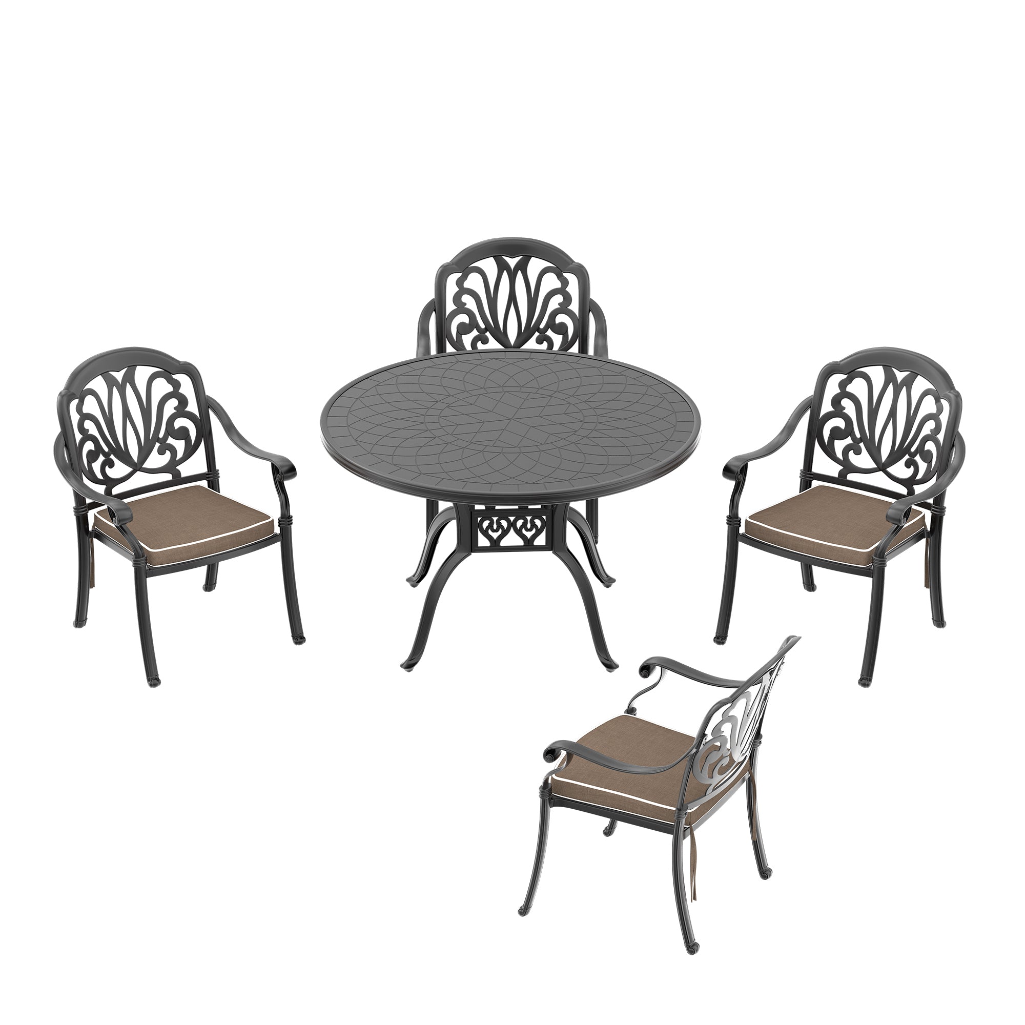 5-Piece Cast Aluminum Patio Furniture Set with Cushions - Outdoor Dining & Lounge Set for Garden, Poolside, and Backyard Relaxation