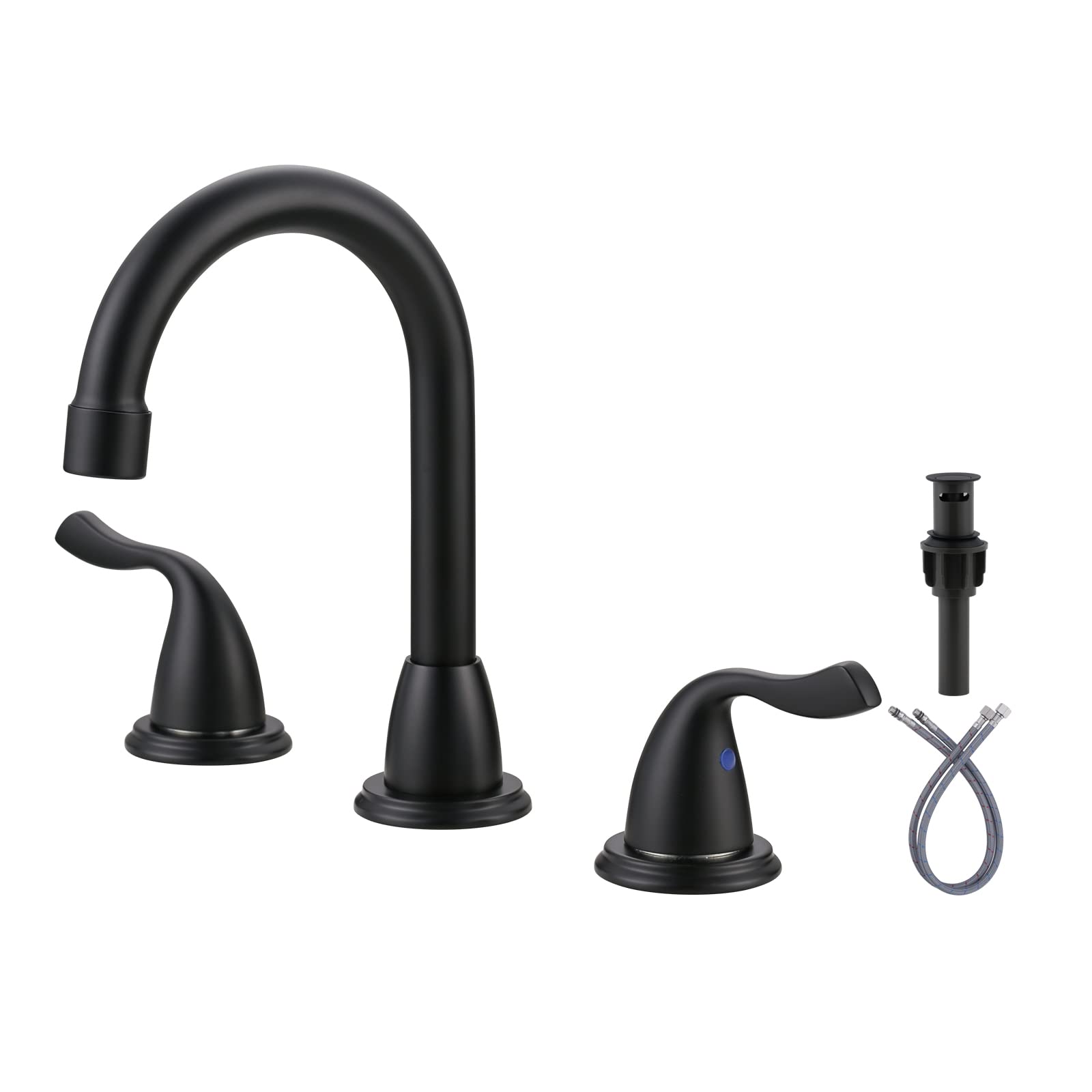 ARCORA 8 Inch Matte Black Widespread Bathroom Faucet - 3 Hole 2 Handle Bathroom Sink Faucet with Pop Up Drain, cUPC Supply Lines & 360° Swivel Spout - Perfect for Modern Bathroom Vanities and Powder Rooms