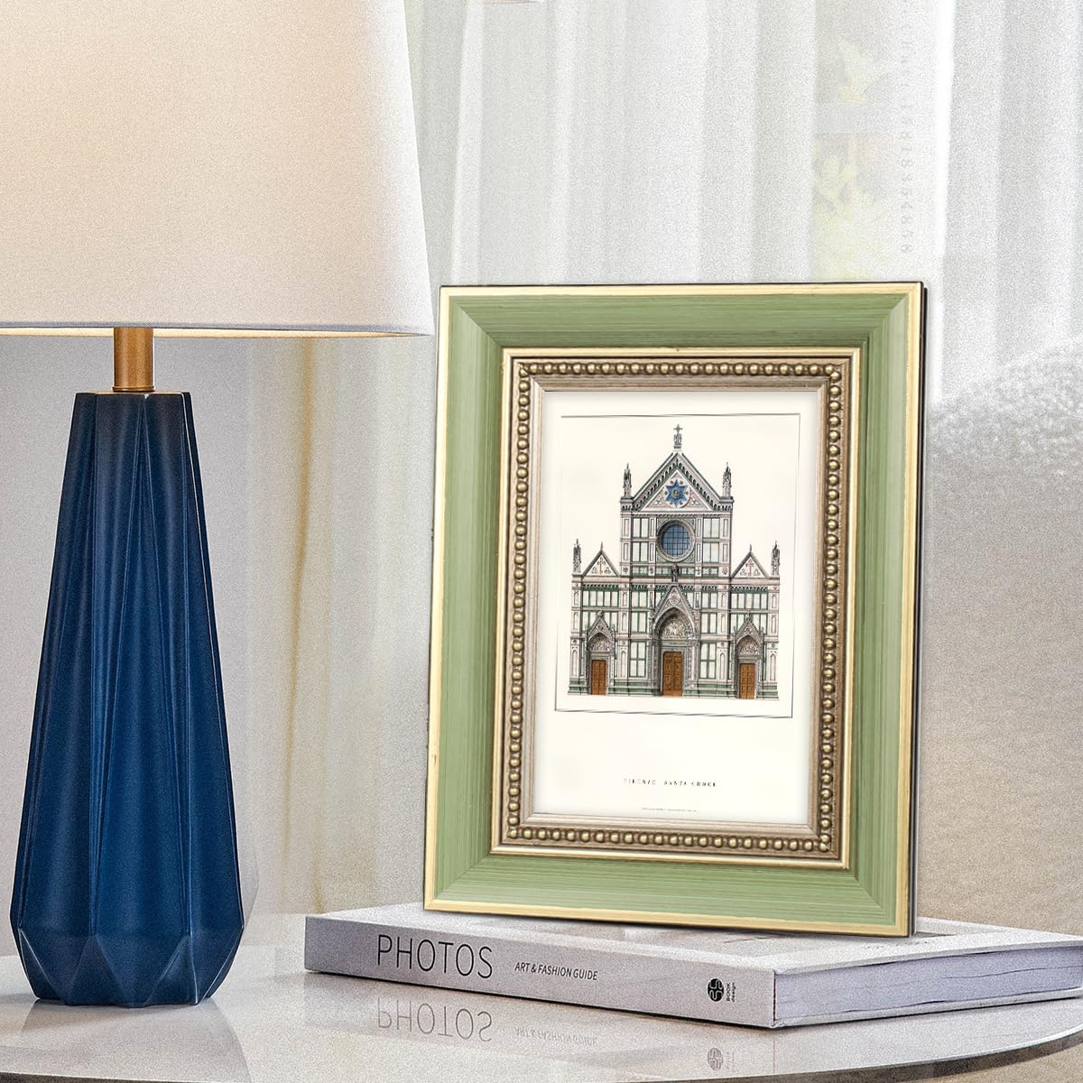 Vintage 4x6 Wood Picture Frame - Green with Glass for Wall or Table Display