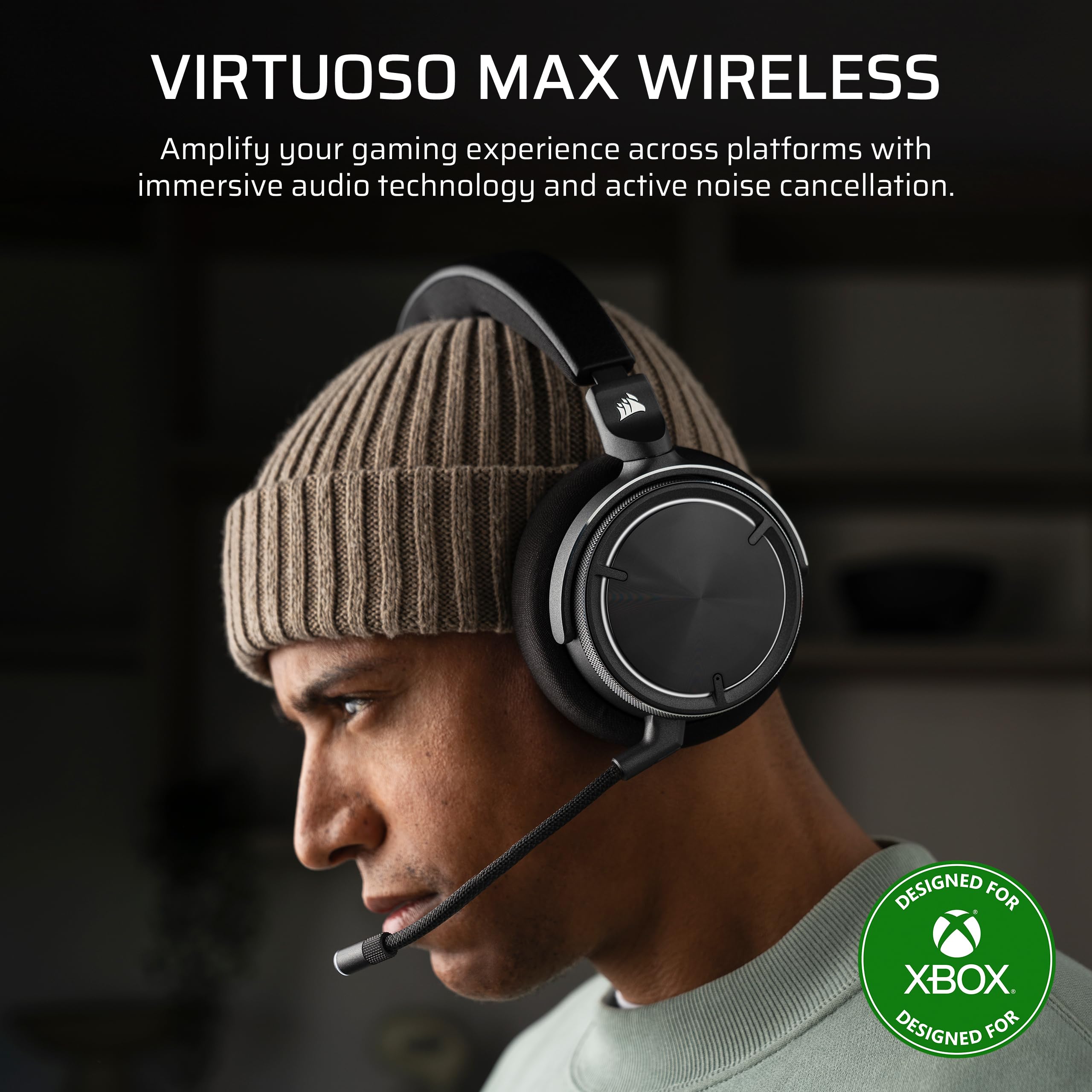 Corsair Virtuoso MAX Wireless Gaming Headset for Xbox Series X|S, PC, PS5/PS4 - Dolby Atmos, Active Noise Cancelling, 2.4GHz & Bluetooth - Carbon Black | Perfect for Competitive Gaming, Streaming & Online Chat