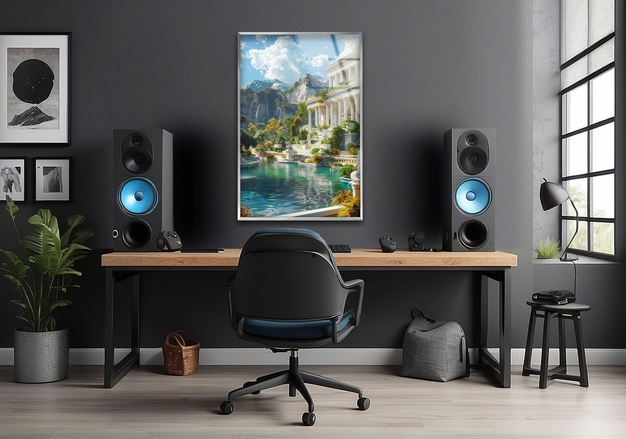 Ancient Greece City View Glass Wall Art - Stunning Panoramic Acropolis & Parthenon Decor for Living Room, Office & Gifts - Shatterproof Tempered Glass with Hanging Hardware