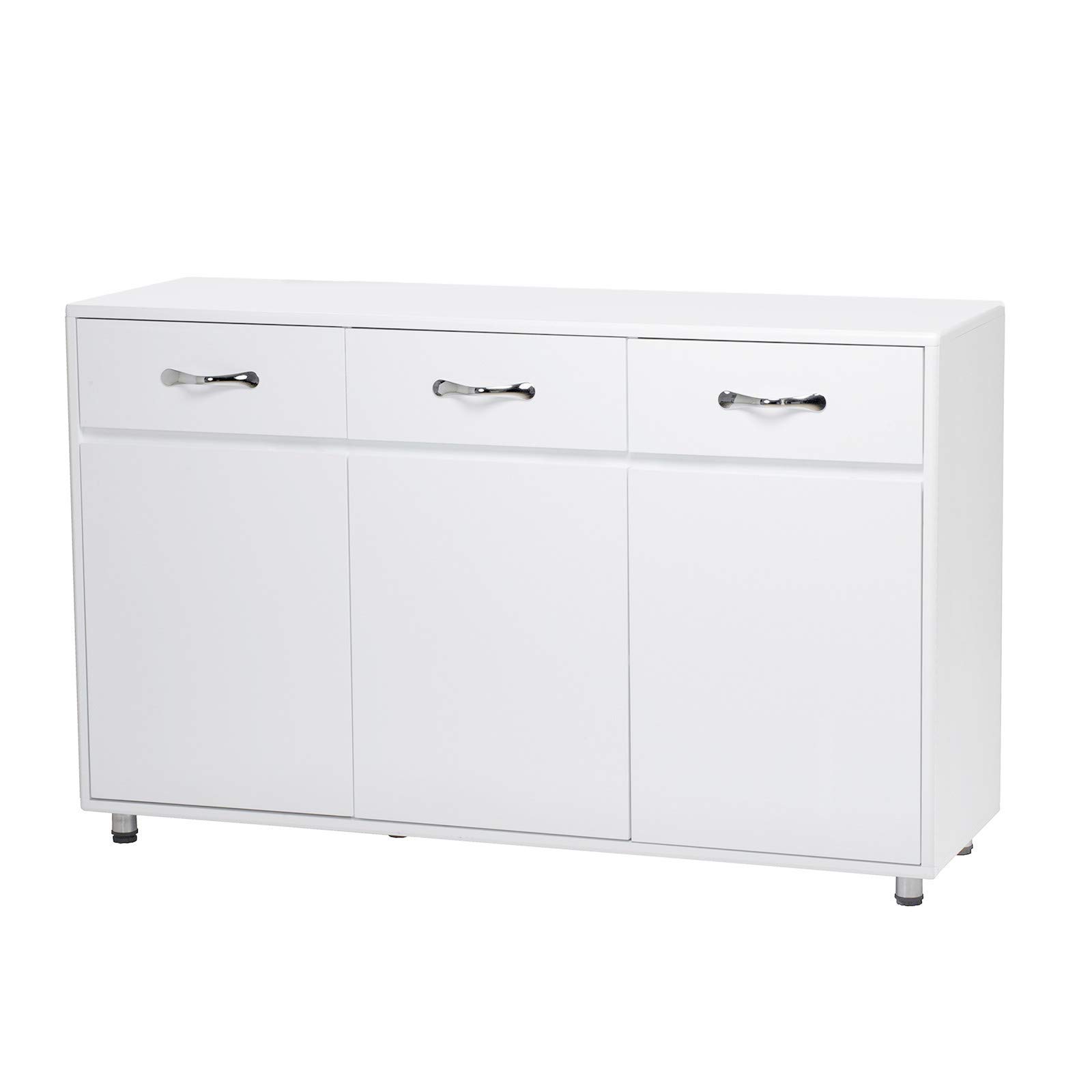 Modern White Wood Buffet Sideboard with 3 Drawers & 3 Doors - Kitchen Storage Cabinet, Entryway Console Table for Dining Room & Living Room - Perfect for Home Organization & Entertaining Guests