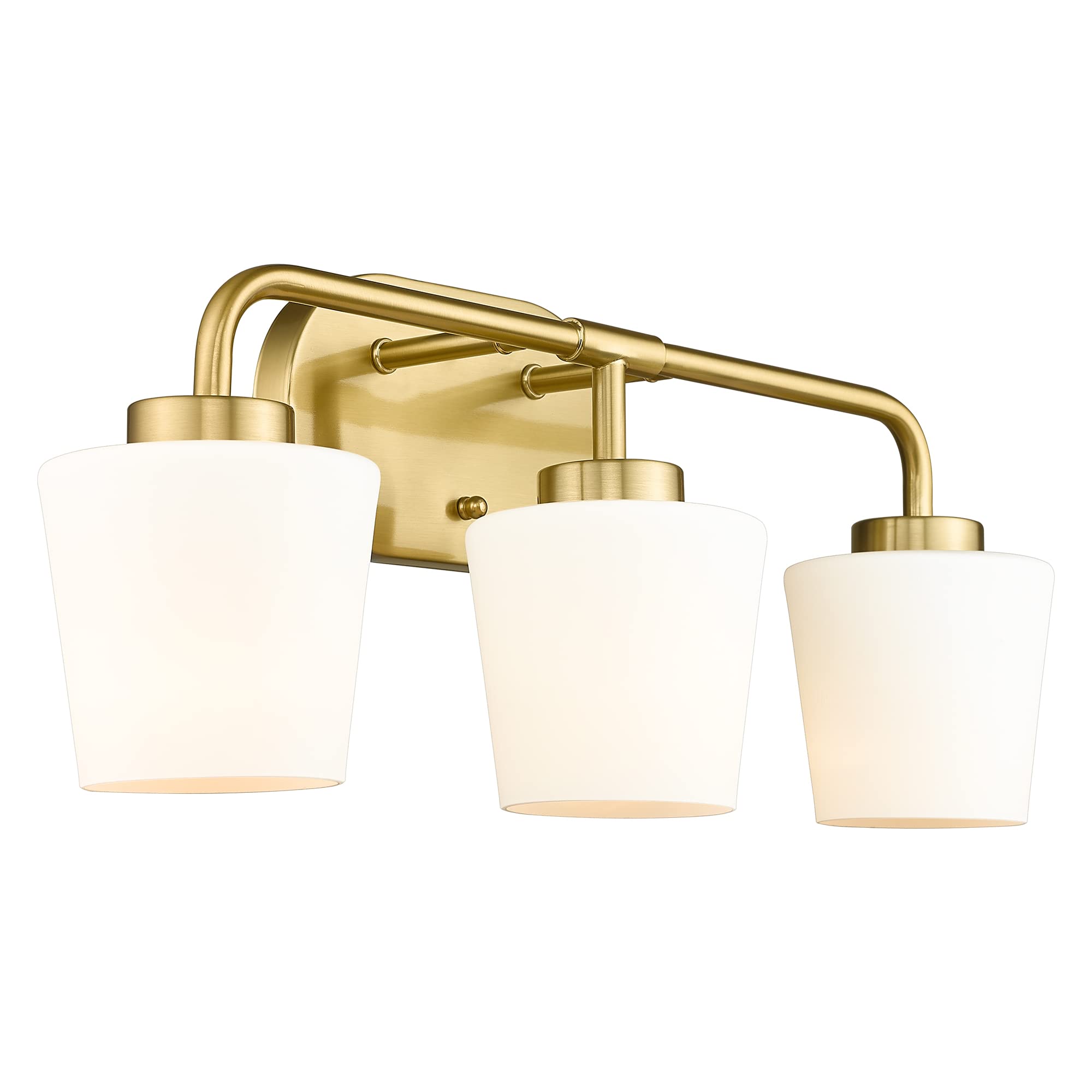 Brushed Gold Bathroom Vanity Light - Farmhouse Brass Wall Sconce with Milk White Glass Shades, 3-Light Champagne Bronze Fixture for Mirror Lighting (AD-22004-3W-GD) - Perfect for Bathroom, Powder Room, and Farmhouse Decor