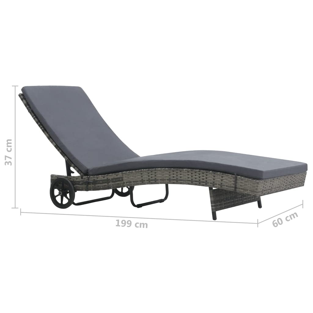 Premium CHARMMA Sun Lounger with Wheels & Cushion - Durable Poly Rattan in Anthracite - Perfect for Poolside, Patio, and Outdoor Relaxation
