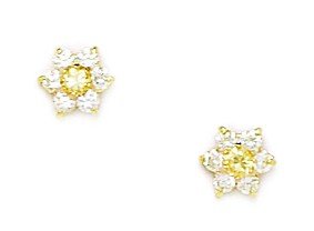 14K Yellow Gold November Birthstone CZ Small Flower Screw Back Earrings for Women - 6x6mm Dainty Stud Earrings | Perfect Gift for Birthday, Anniversary & Special Occasions