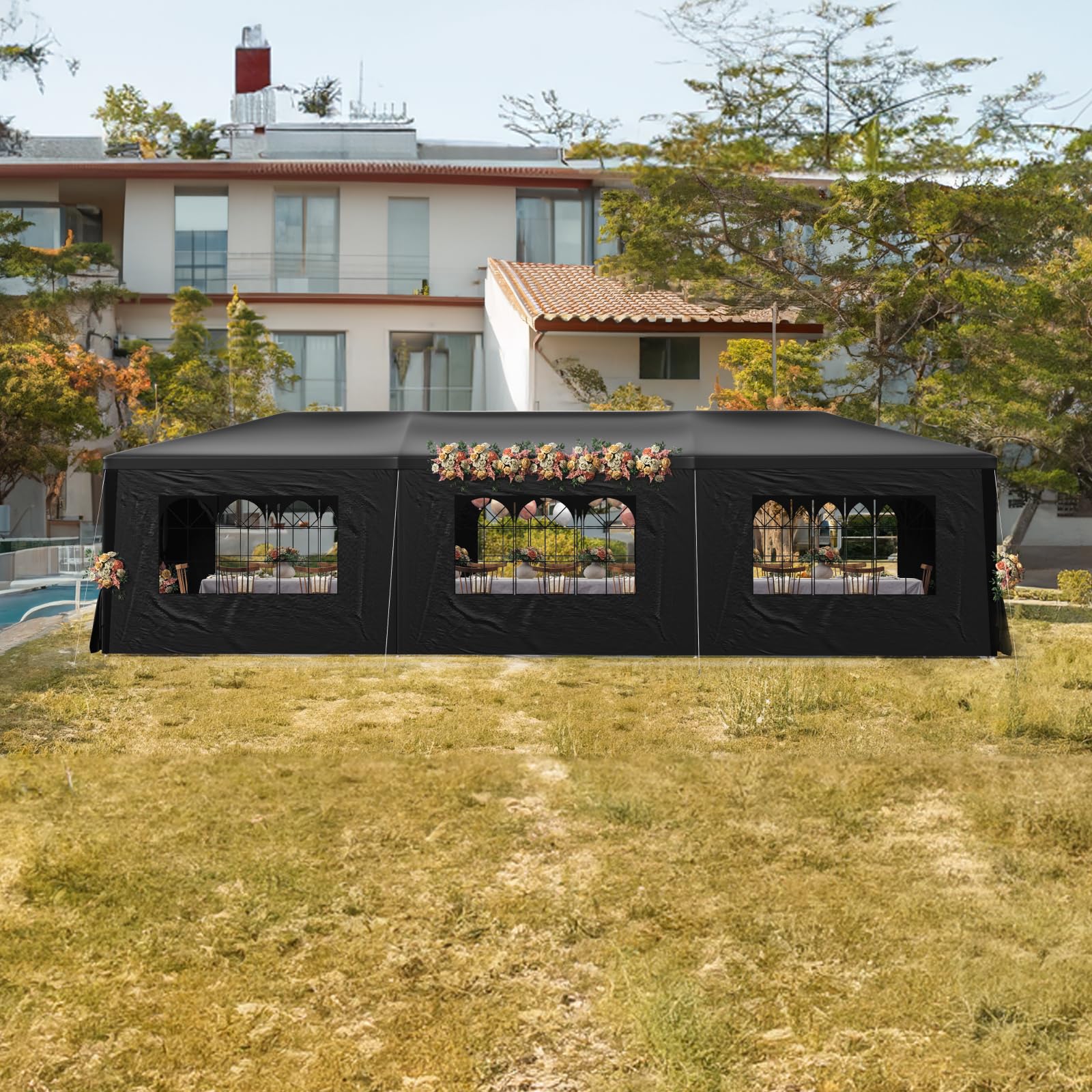 10x30FT Heavy Duty Waterproof Black Party Tent - Outdoor Canopy Wedding Tent with 8 Removable Sidewalls - Perfect for Patio, Gazebo, Events, Parties, Holiday Celebrations, Birthday, Graduation & BBQ Gatherings