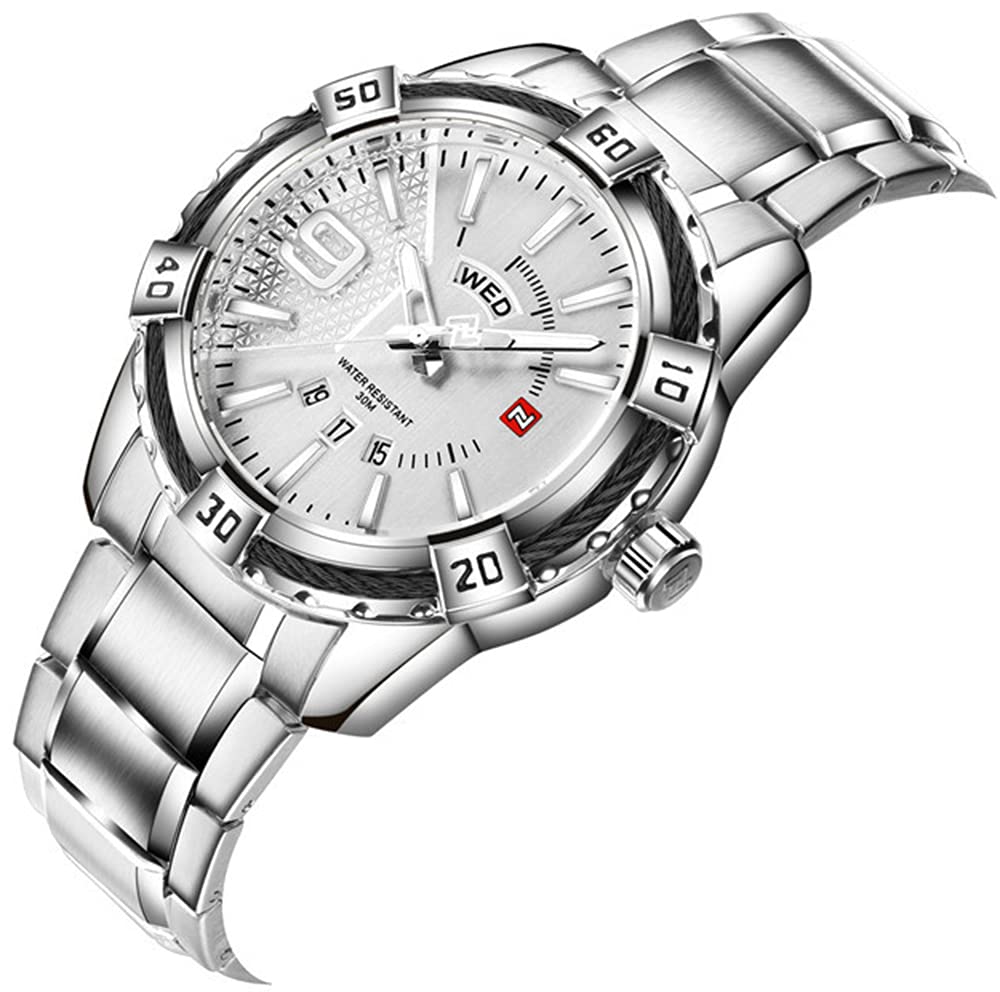 Luxury Men's Analog Day Date Quartz Watch - Waterproof Stainless Steel for Business & Formal Wear