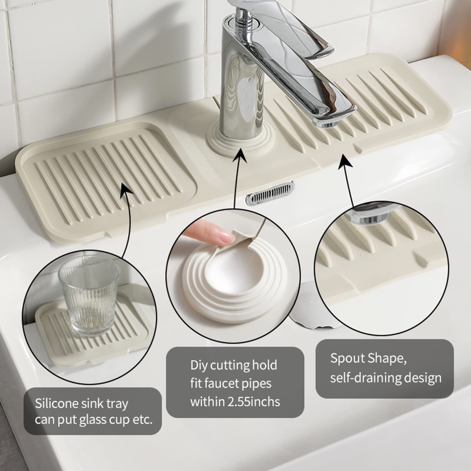 **Silicone Sink Splash Guard - Water Catcher Mat for Kitchen & Bathroom Faucets | Prevents Countertop Water Splashes | Non-Slip Faucet Protector for RV, Home & Office Use (Gray)**