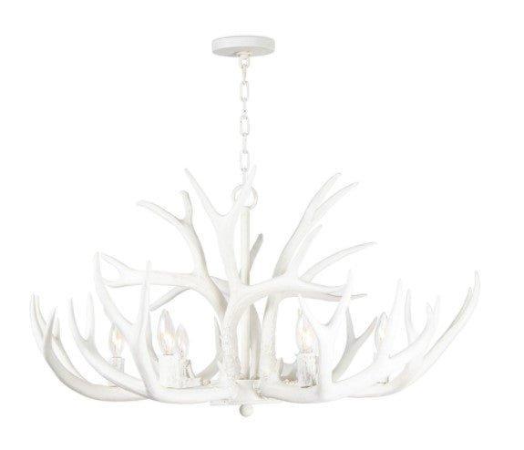 White Antler Chandelier - Rustic Deer Horn Lighting Fixture for Cabin, Lodge & Western Home Decor