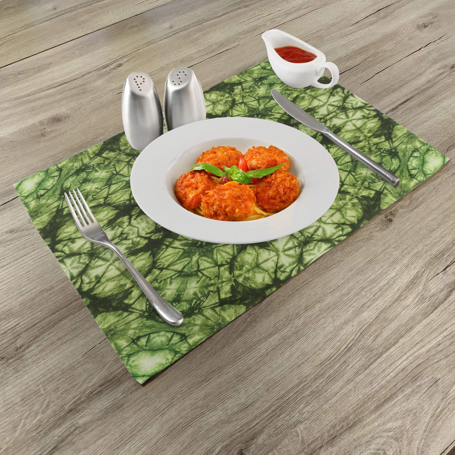 Ambesonne Abstract Place Mats Set of 4 - Modern Surreal Art Design Washable Fabric Placemats for Dining Table, Kitchen Decor in Green | Perfect for Dinner Parties, Holiday Gatherings & Home Styling