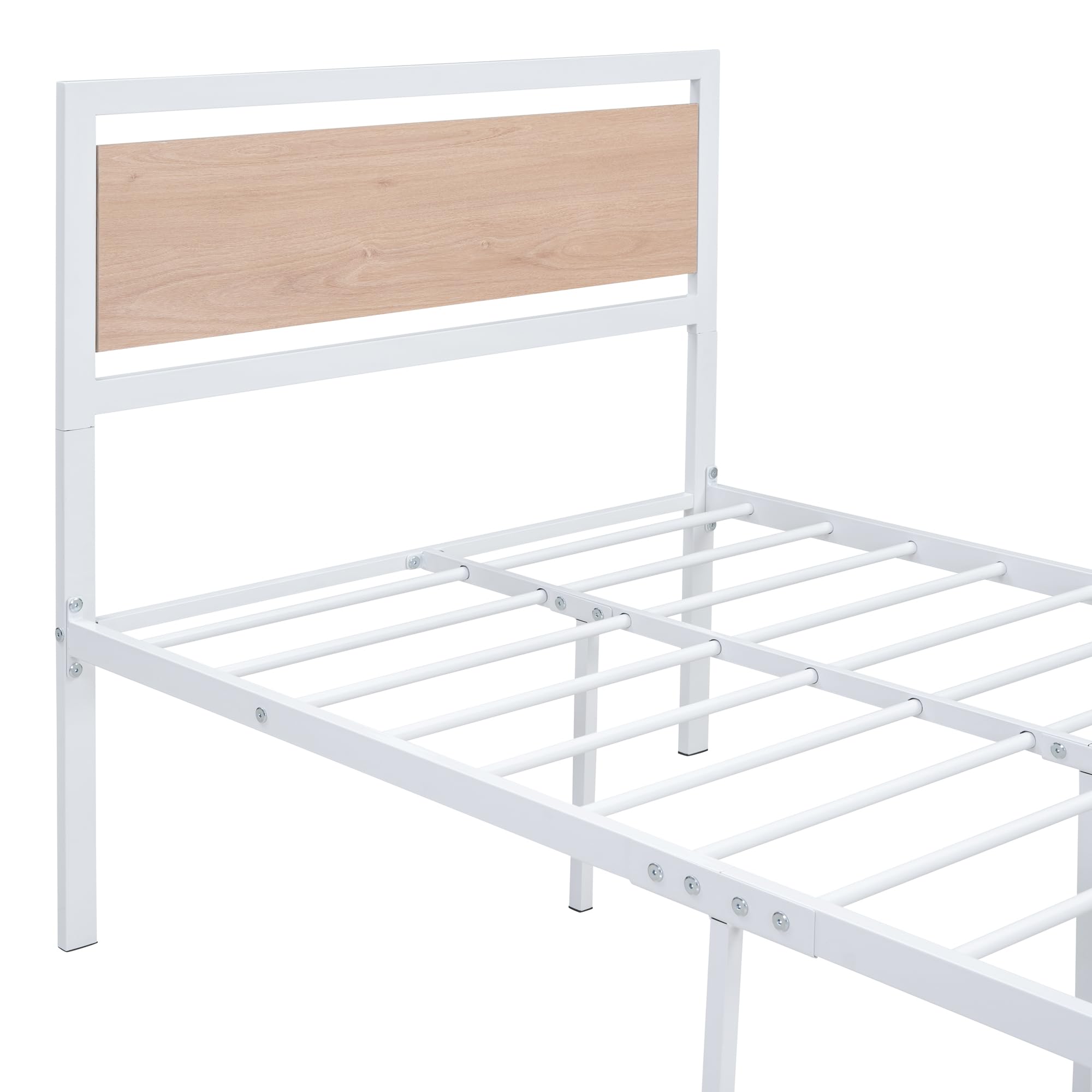Polibi Twin Size Platform Bed Frame - Sturdy Metal & Wood Construction with Headboard & Footboard - No Box Spring Needed - White - Perfect for Kids Rooms, Guest Bedrooms & Small Spaces