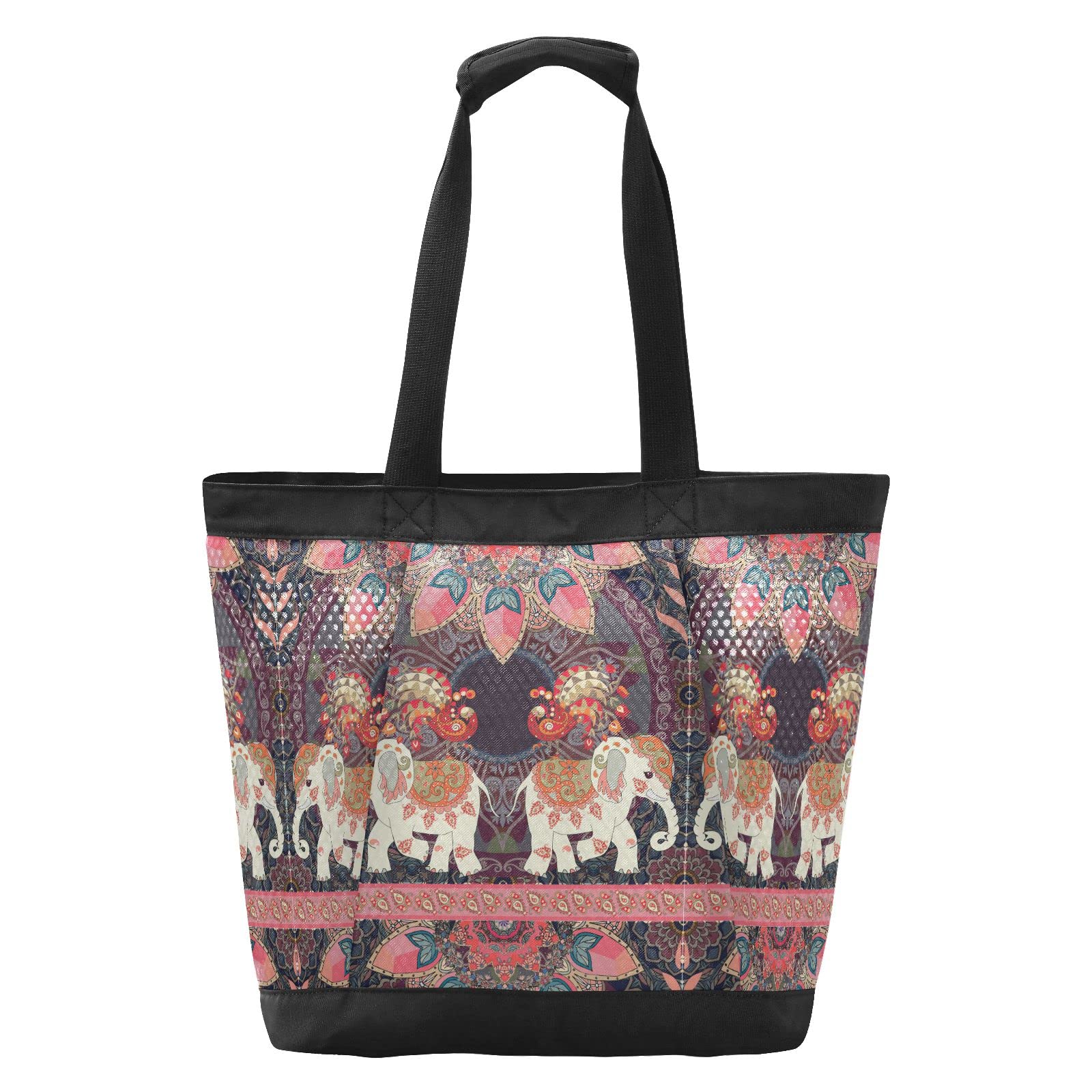J JOYSAY Large Mesh Beach Tote Bag for Women - Exotic Elephant & Peacock Print Shoulder Bag, Reusable Grocery Tote - Perfect for Beach Trips, Pool Parties, Shopping & Travel Essentials