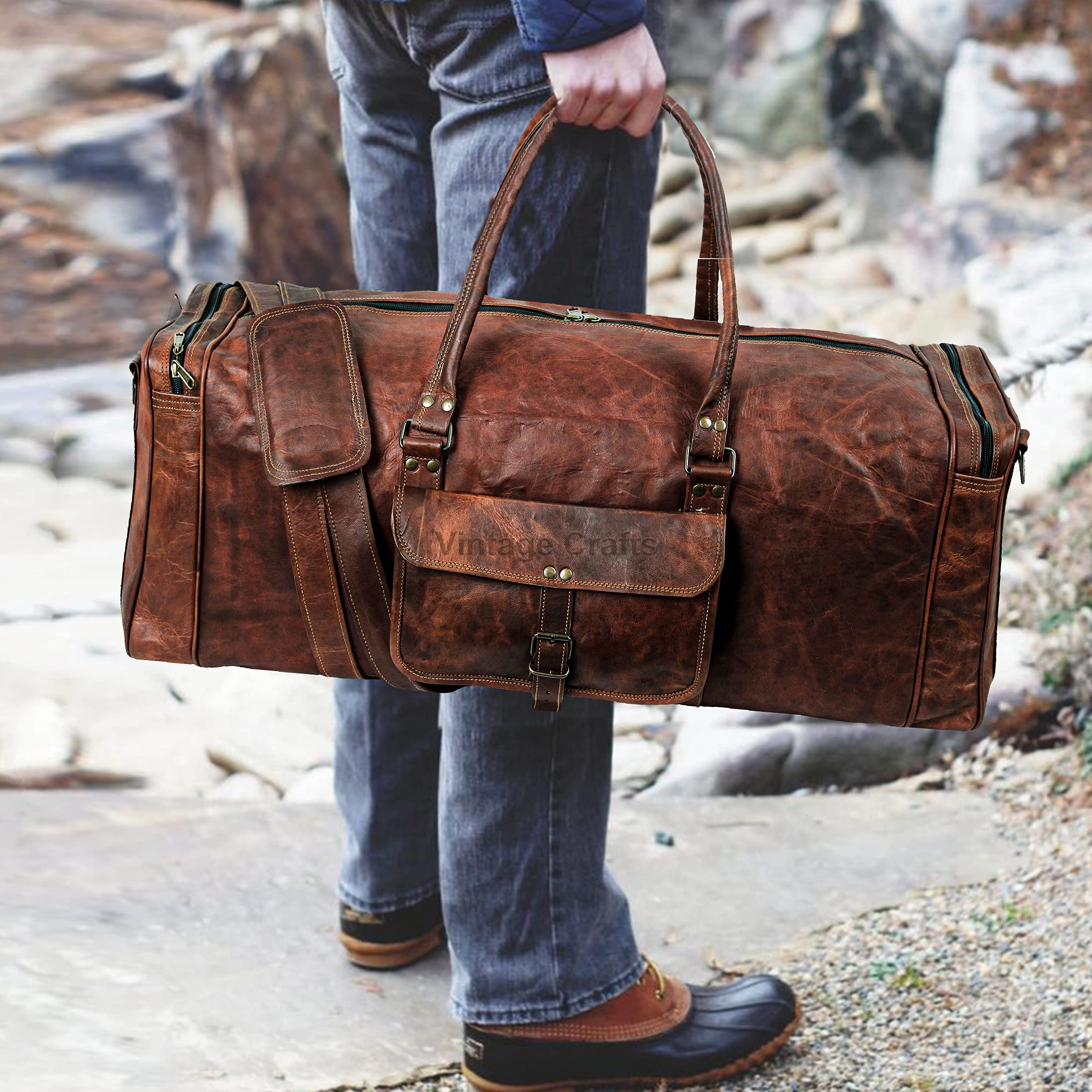 Premium 32 Inch Large Leather Duffel Bag for Travel, Gym & Weekender - Single Pocket Carry-On Tote for Men & Women | Ideal for Business Trips, Sports Gear & Overnight Stays