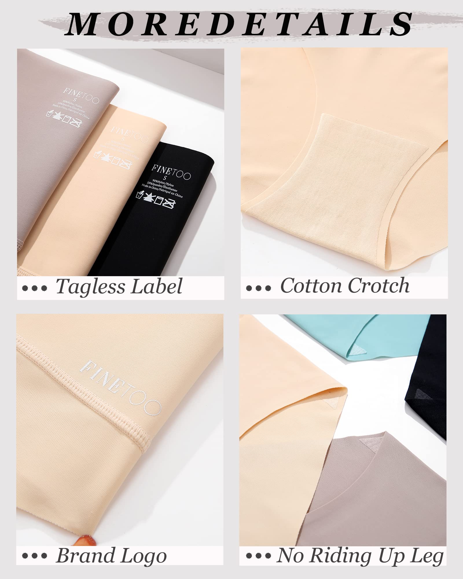 FINETOO High Waisted Tummy Control Underwear for Women - Seamless No Show Nylon Panties 4-Pack (S-XXXL) - Perfect for Everyday Wear, Yoga & Shapewear Under Dresses