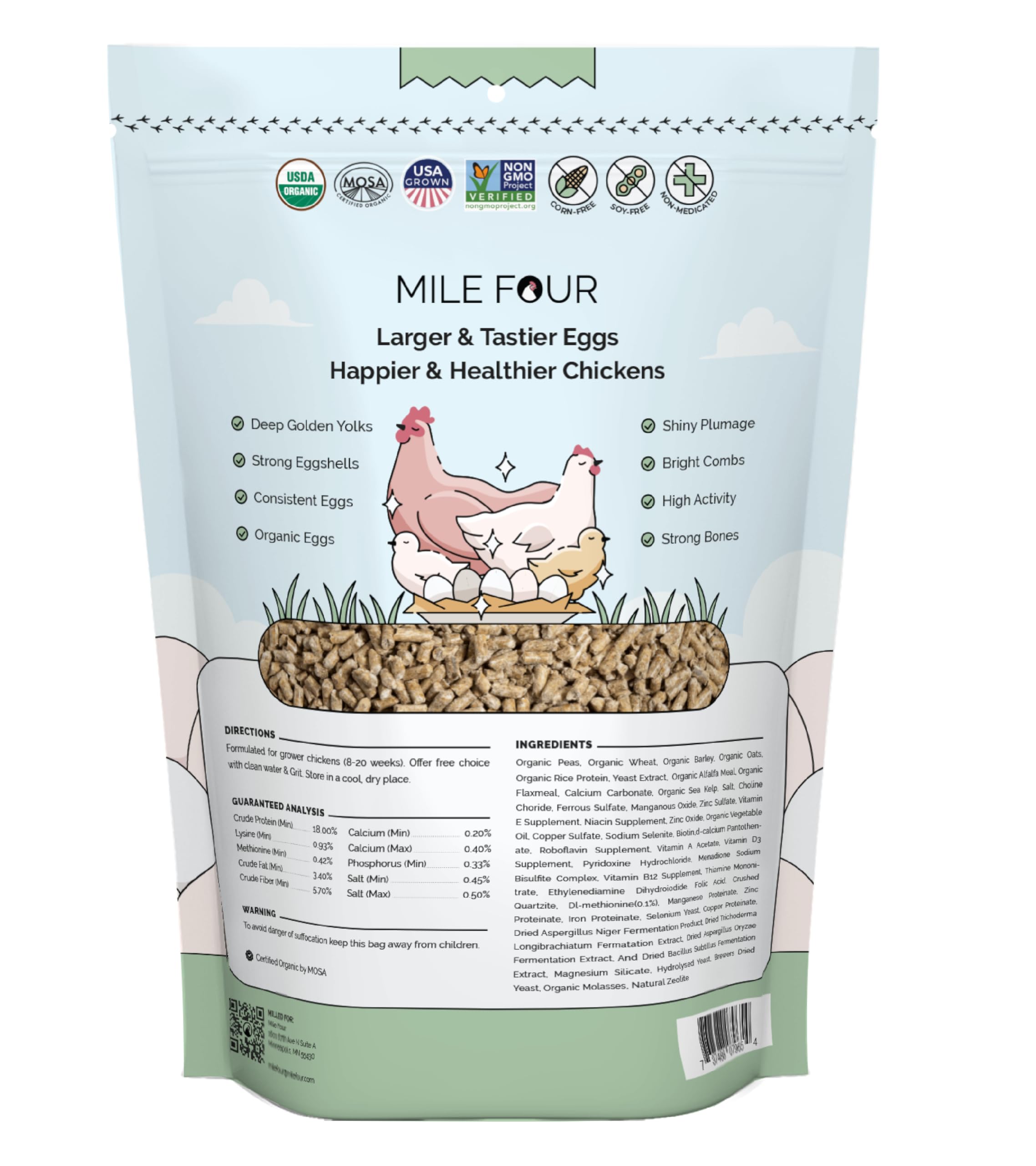 Organic Non-GMO Chicken Feed - USA Grown 18% Protein Grower Pellets | Corn-Free, Soy-Free, Non-Medicated Poultry Food | Perfect for Backyard Chickens & Small Farms (2 lb Sample Pack)