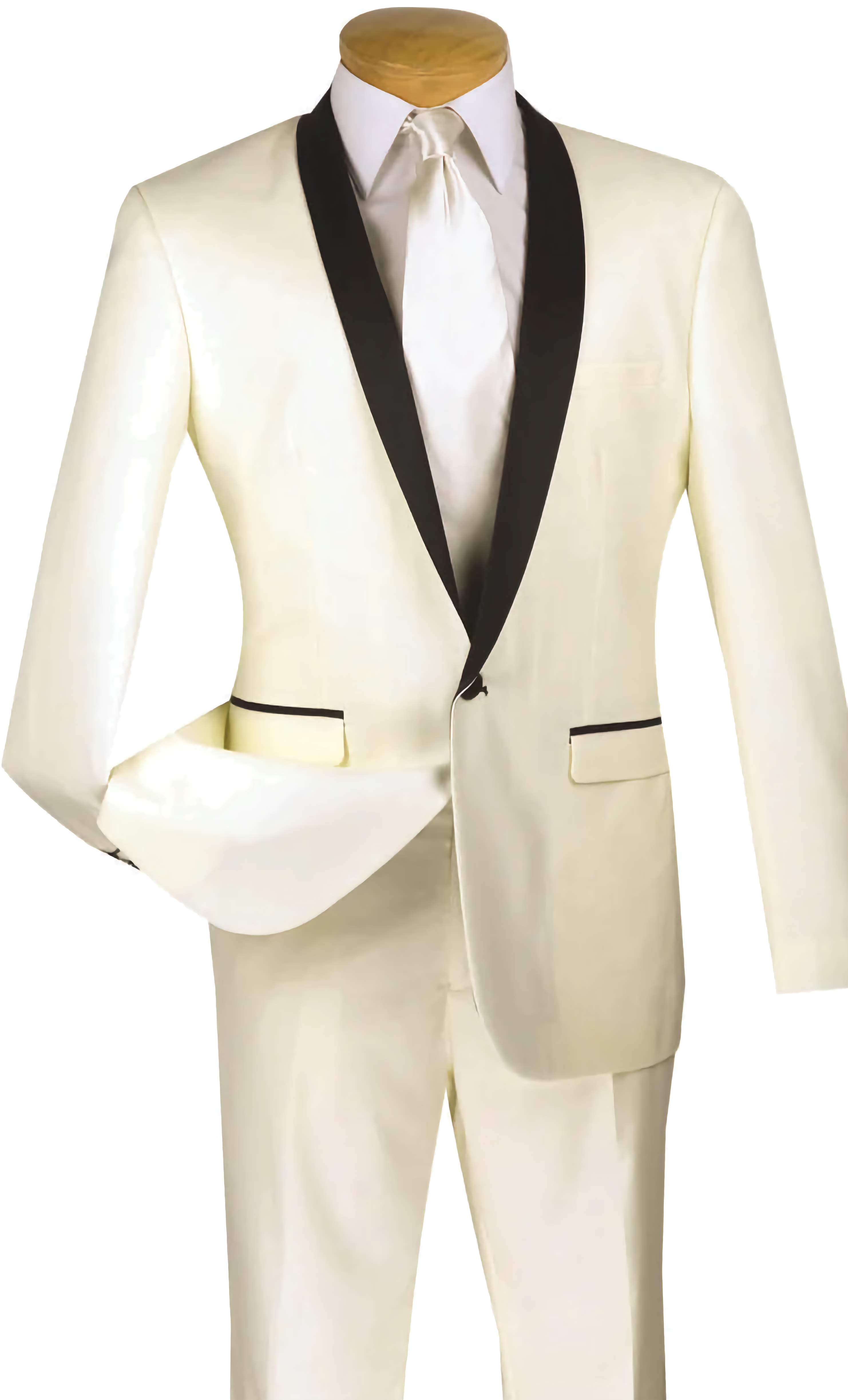 Elegant Ivory Shawl Collar Slim Fit Tuxedo 2-Piece Suit for Weddings | 1-Button Formal Menswear for Groom, Prom & Special Occasions