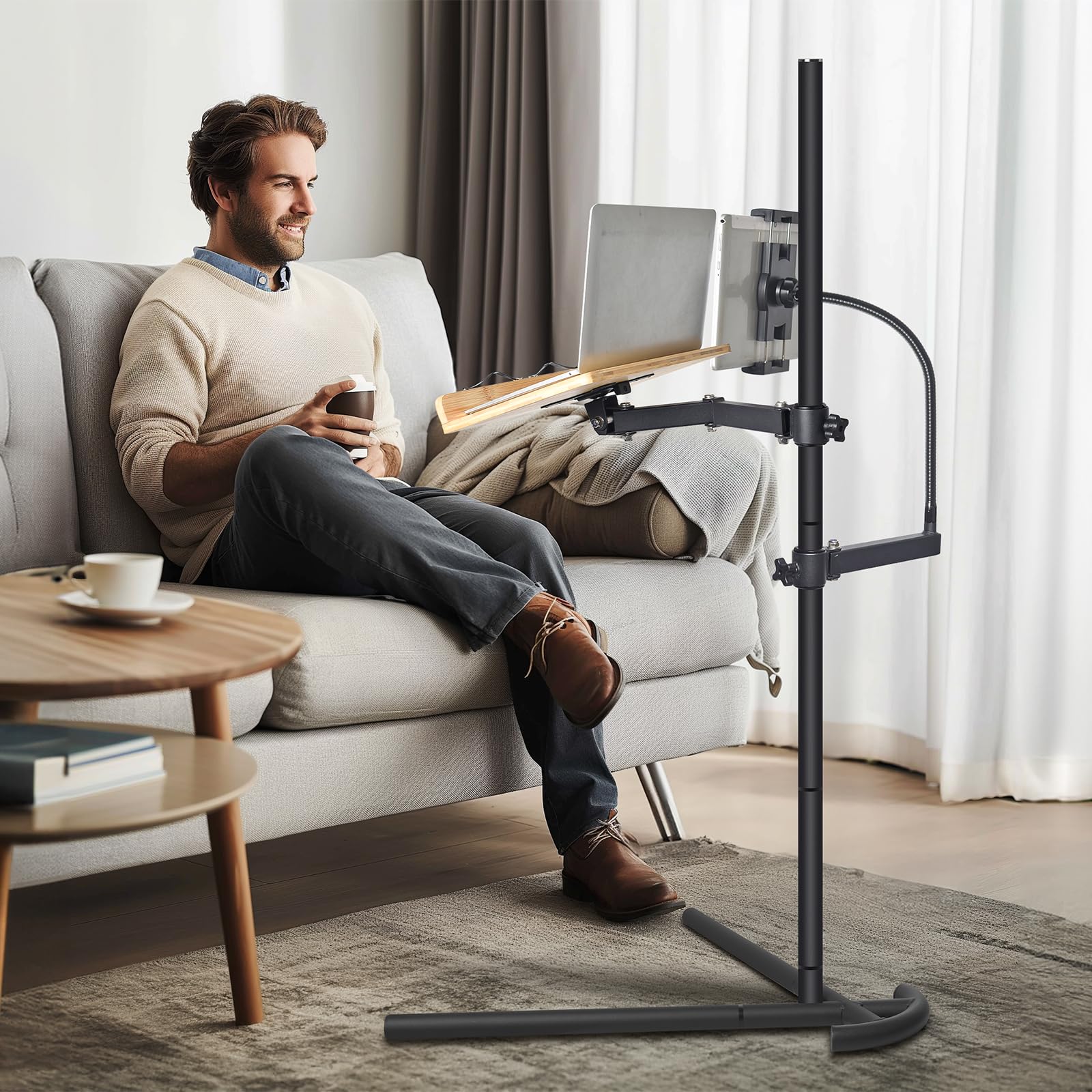 Adjustable Book Stand with Tablet Holder - Sturdy Metal Floor Stand for Reading in Bed - Perfect for Laptops, Tablets, Phones & Books - Ideal for Bedtime Reading, Studying & Hands-Free Viewing