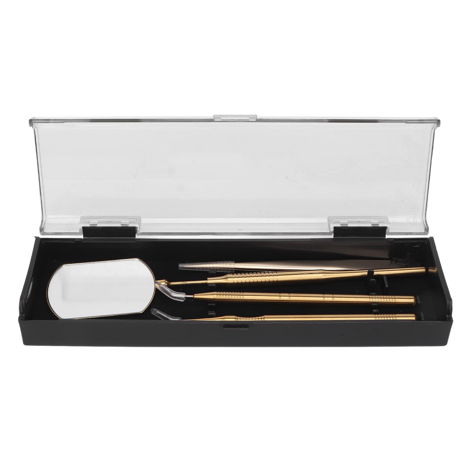 Professional Eyelash Extension Kit - Stainless Steel Tweezers Set with Rotatable Inspection Mirror for Precise Lash Application (Gold) | Perfect for Salon Professionals & DIY Lash Artists at Home