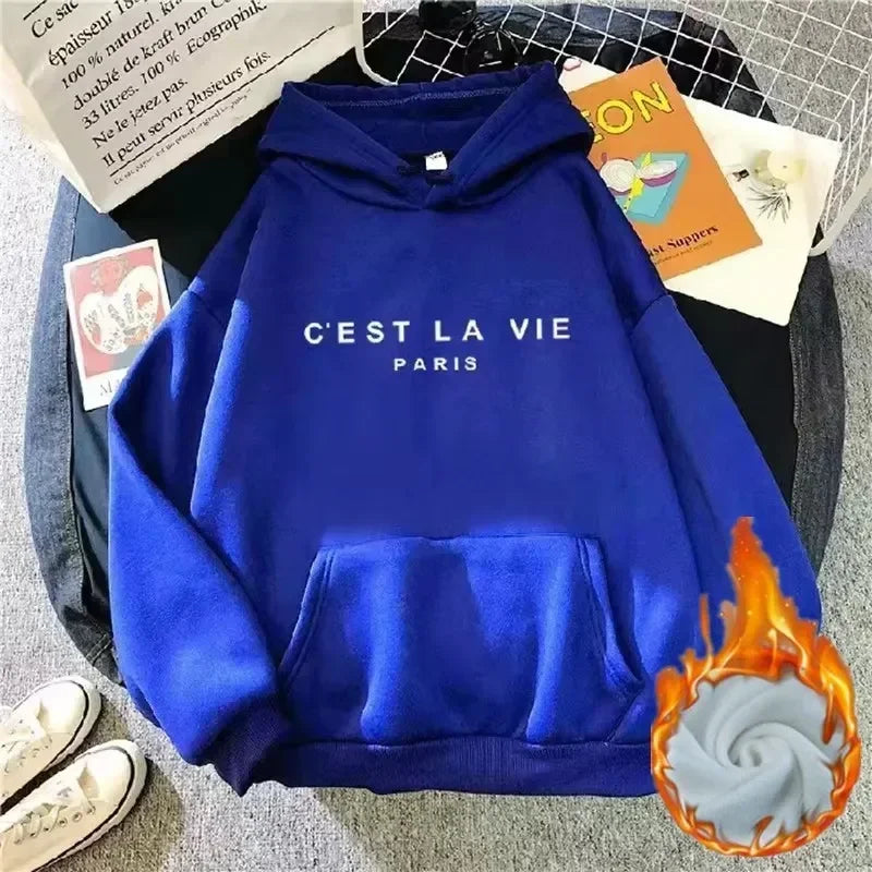 Women's Fleece Hoodies - Thick Warm Winter Pullover Sweatshirt with Long Sleeves & Hood | Casual Loose Fit Printed Tops for Women | Perfect for Outdoor Activities, Lounging & Cold Weather Fashion