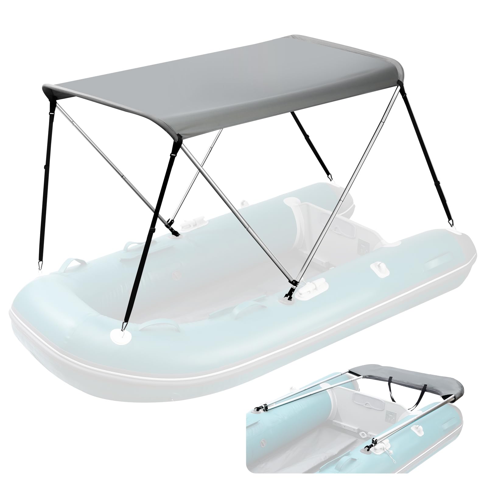 Bimini Top for Inflatable & Jon Boats (3.3-4.6ft) - Sun Shade Canopy with Storage Boot - Perfect for Fishing & Boating