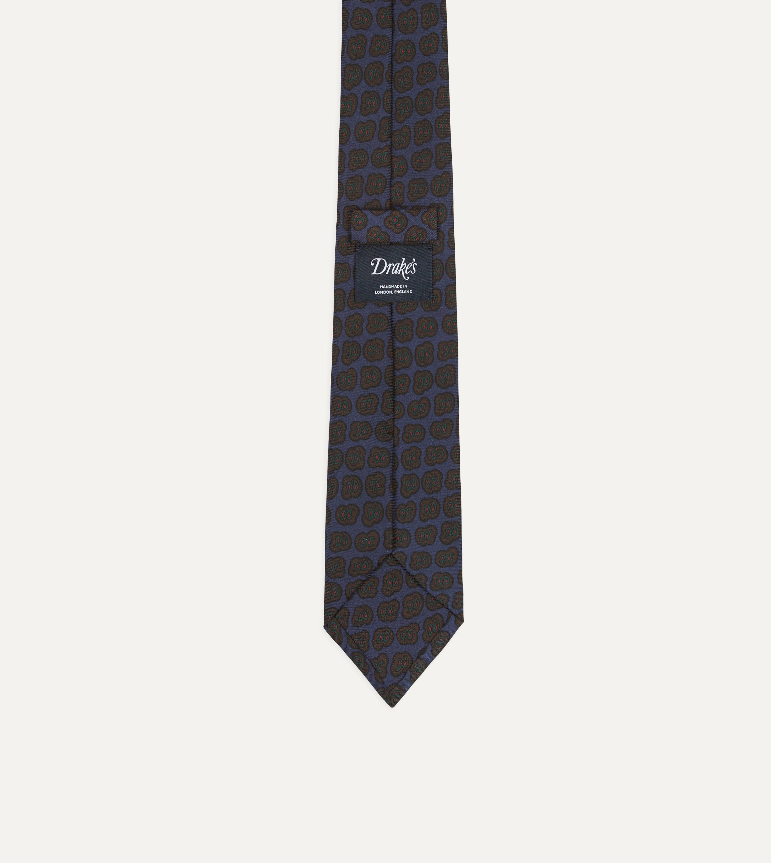 Navy and Brown Paisley Double Leaf Print Silk Self-Tipped Necktie - Elegant Formal Wear for Weddings, Business Meetings & Special Occasions