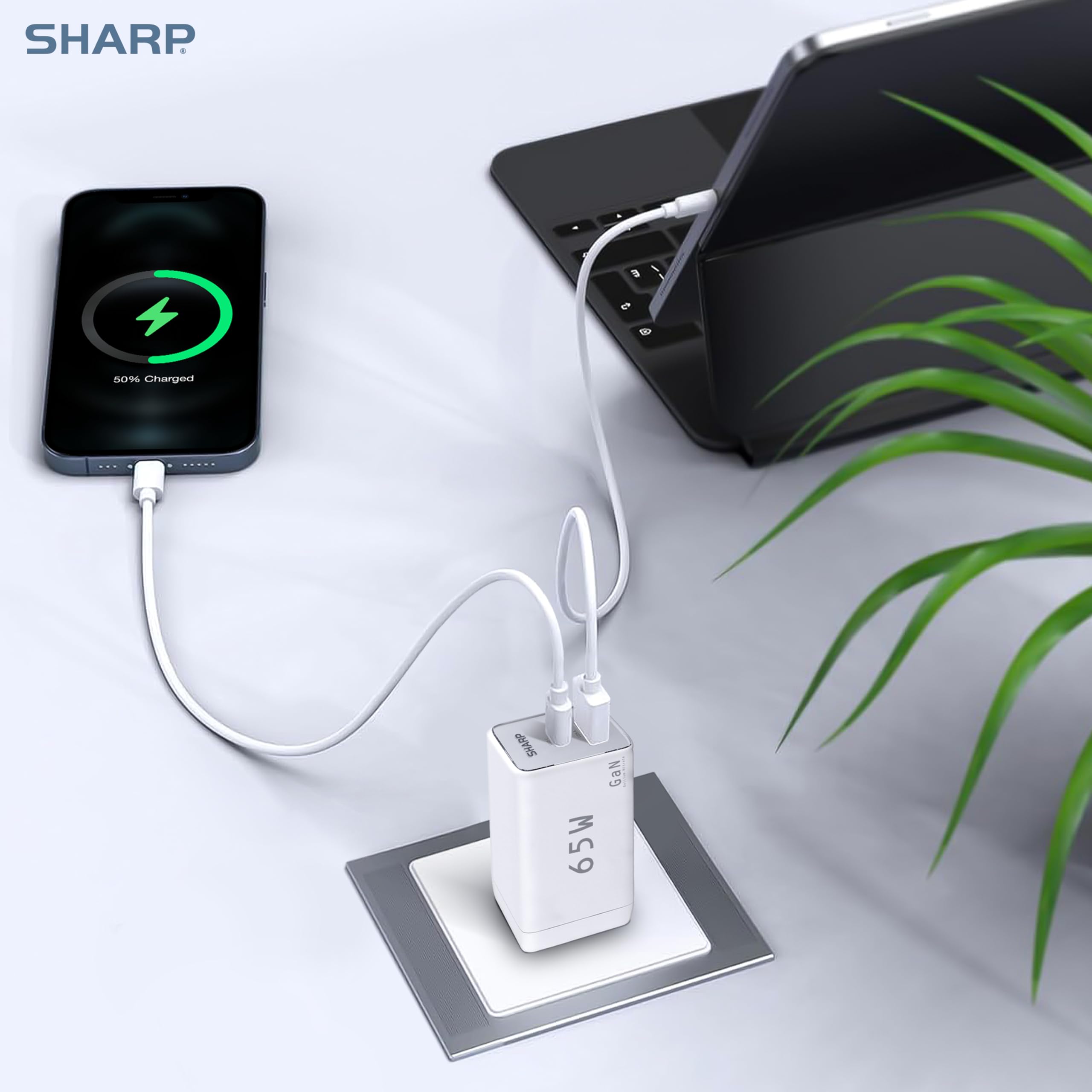 65W GaN Fast Charger with USB C & USB A Ports - Compact Foldable Wall Charger for MacBook Pro/Air, iPad Pro, Galaxy S23, Dell XPS 13, iPhone 15/Pro - Perfect for Travel, Office & Home Use - White (G451A1CU-WHT)