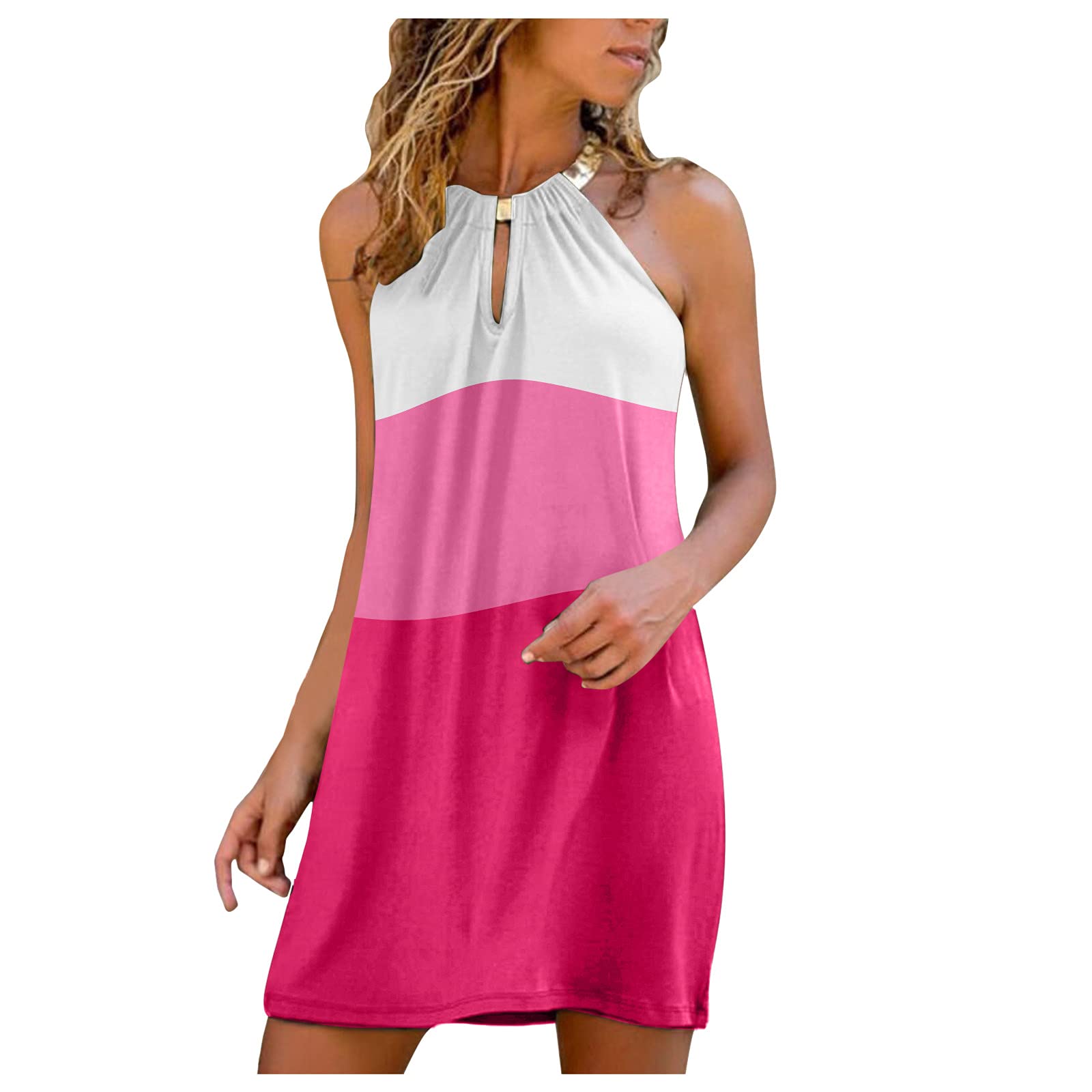 Boho Floral Beach Dress for Women - Sleeveless Halter Neck Summer Sundress, Casual Short Dress with Vibrant Print - Perfect for Beach Parties, Vacations & Outdoor Events