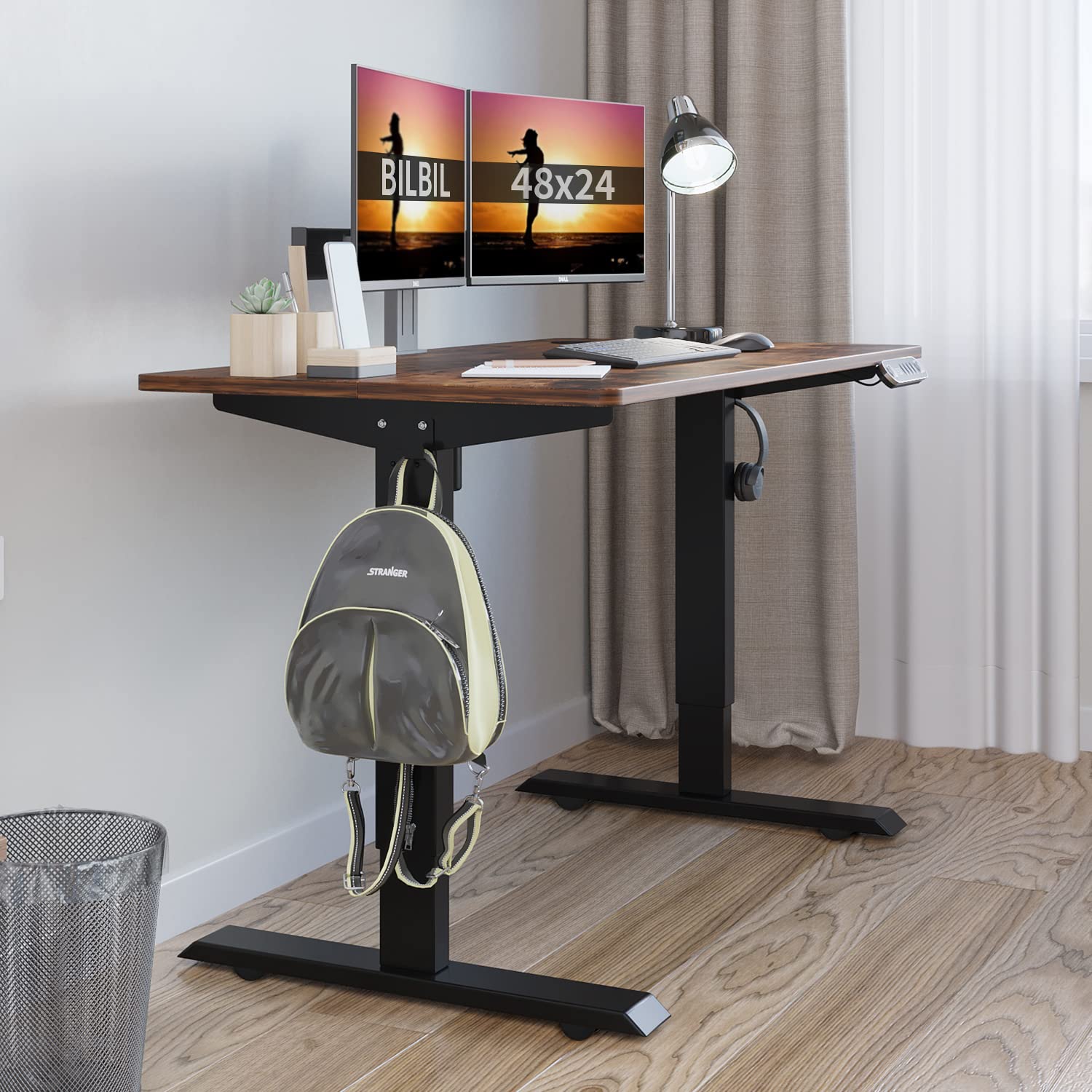 Bilbil Electric Height Adjustable Standing Desk - 48 x 24 Inches Stand Up Desk with Dual Splice Boards, Heavy Duty Double-Beam Frame, 4 Memory Presets - Perfect for Home Office, Gaming & Workspace Ergonomics