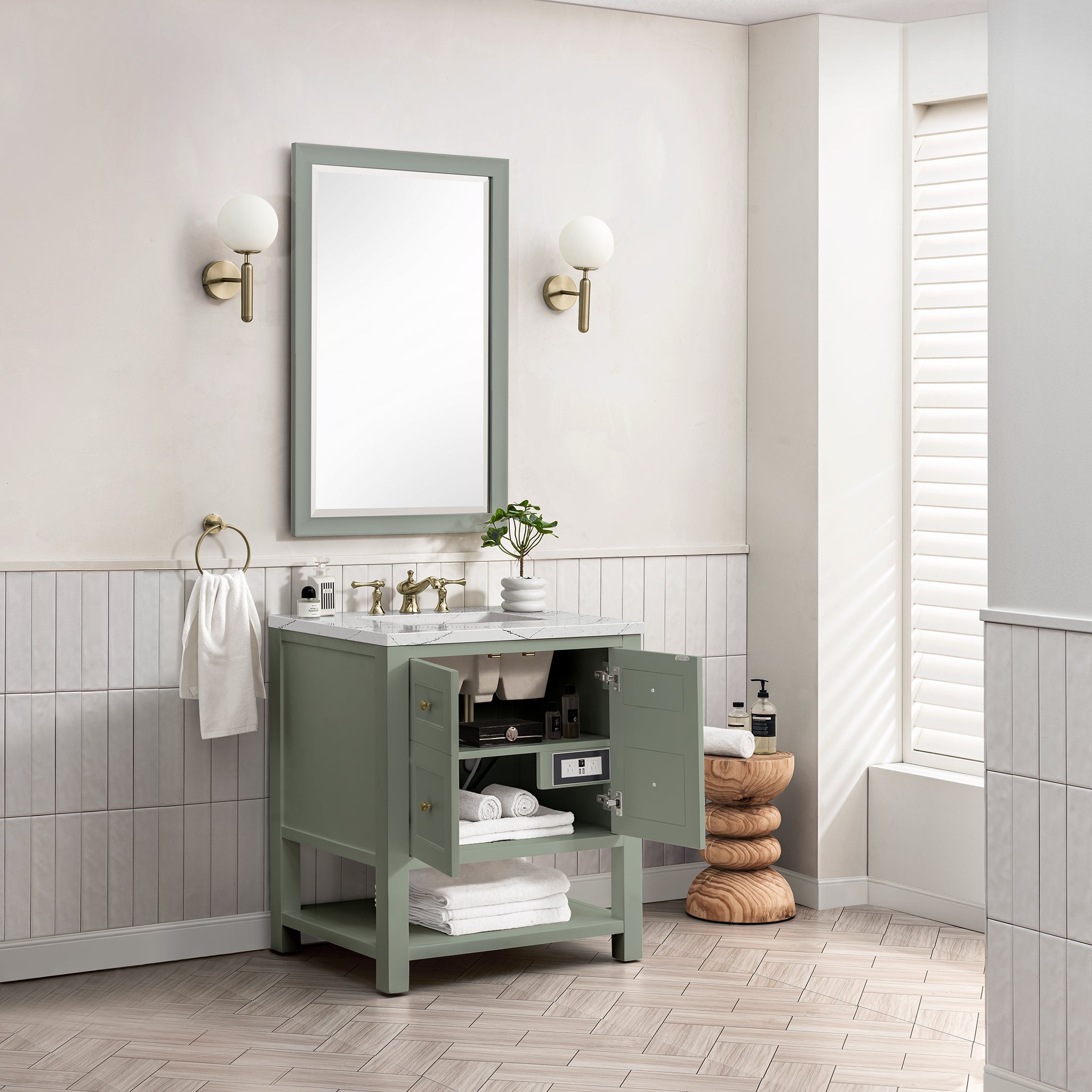 Breckenridge 30 Inch Single Bathroom Vanity with Smokey Celadon Finish & 3CM Ethereal Noctis Quartz Top - Perfect for Modern Master Bathrooms & Guest Powder Rooms