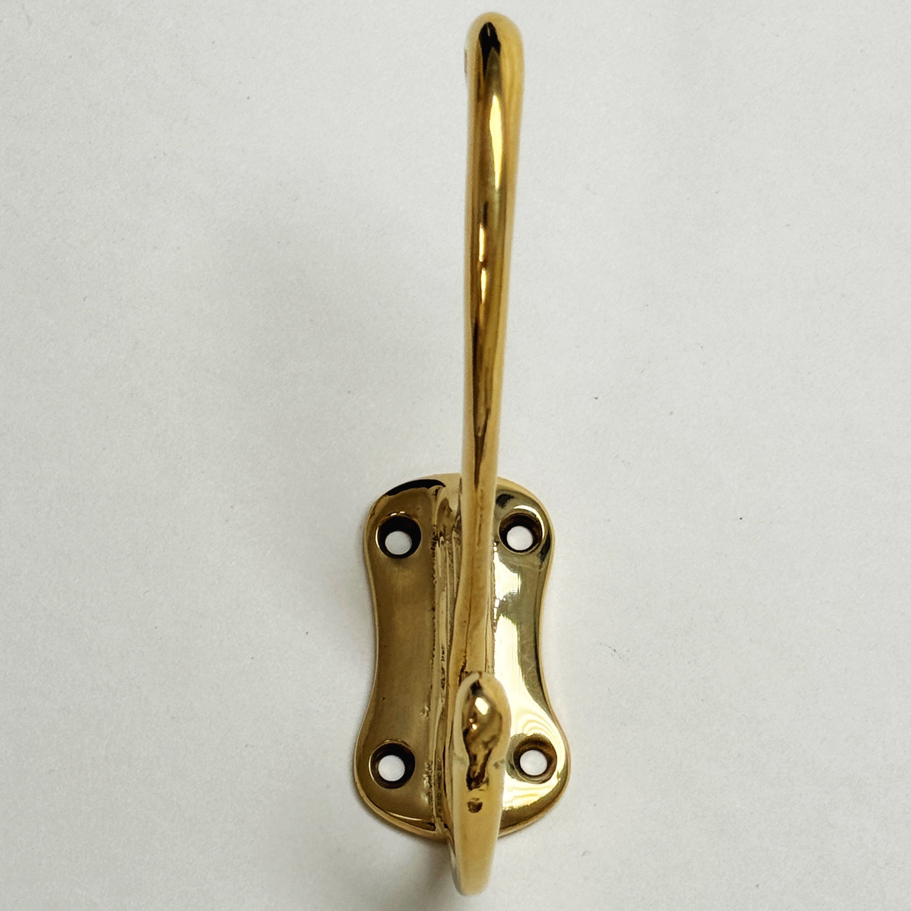 Vintage Style Polished Unlacquered Brass Double Wall Hook - Heavy Duty Coat Hanger for Entryway, Bathroom & Bedroom Organization