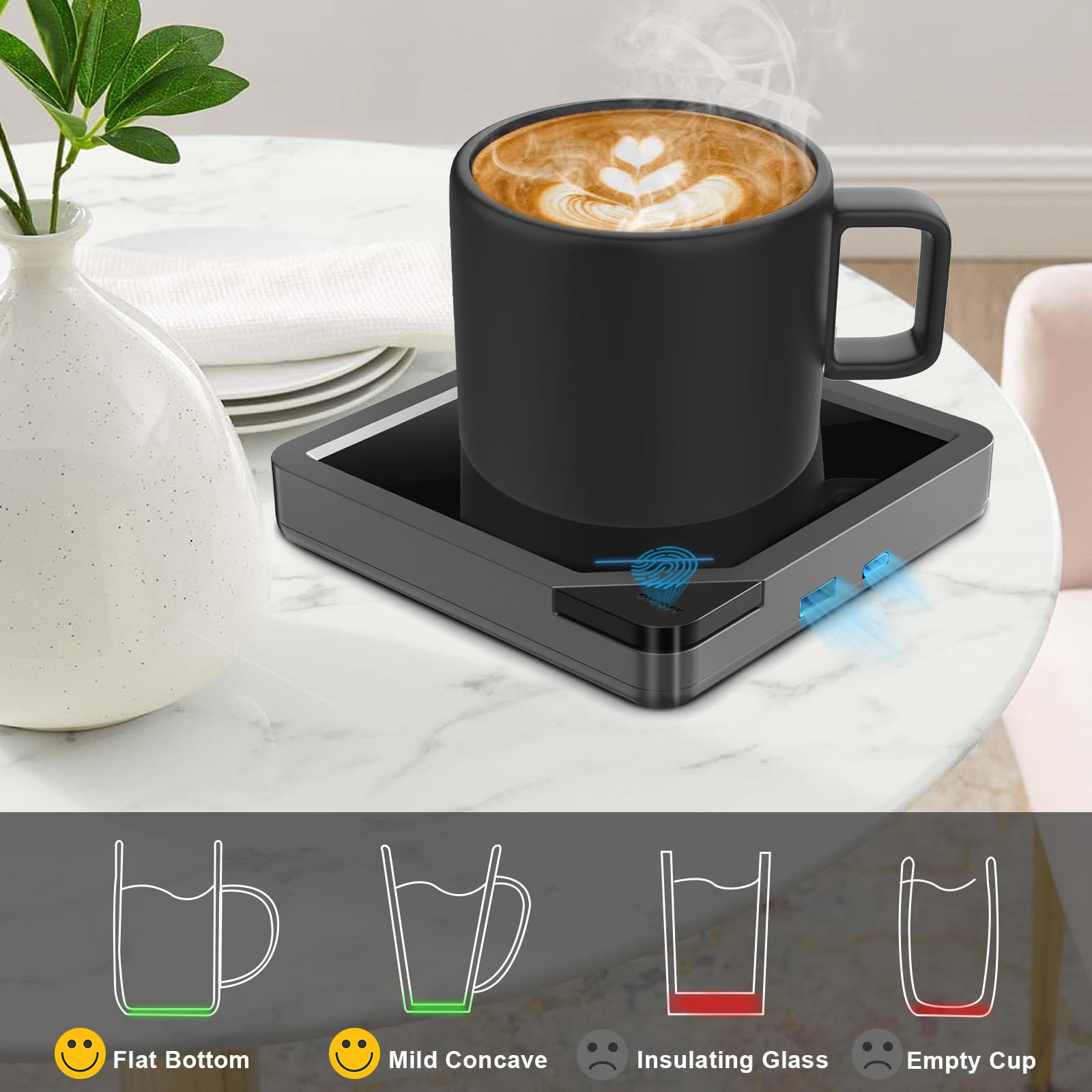 USB Coffee Mug Warmer with Auto Shut Off - Black Desk Warmer for Home & Office Use