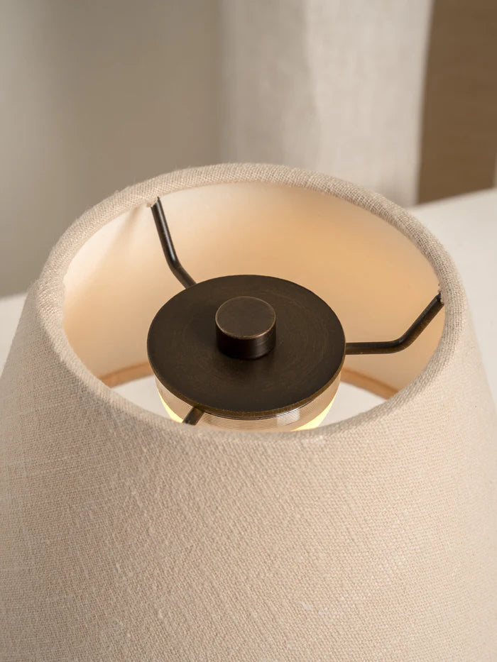 Elegant Bronze & Linen Rechargeable Table Lamp - Modern Home & Office Decor - Perfect for Bedside, Living Room, or Study Lighting
