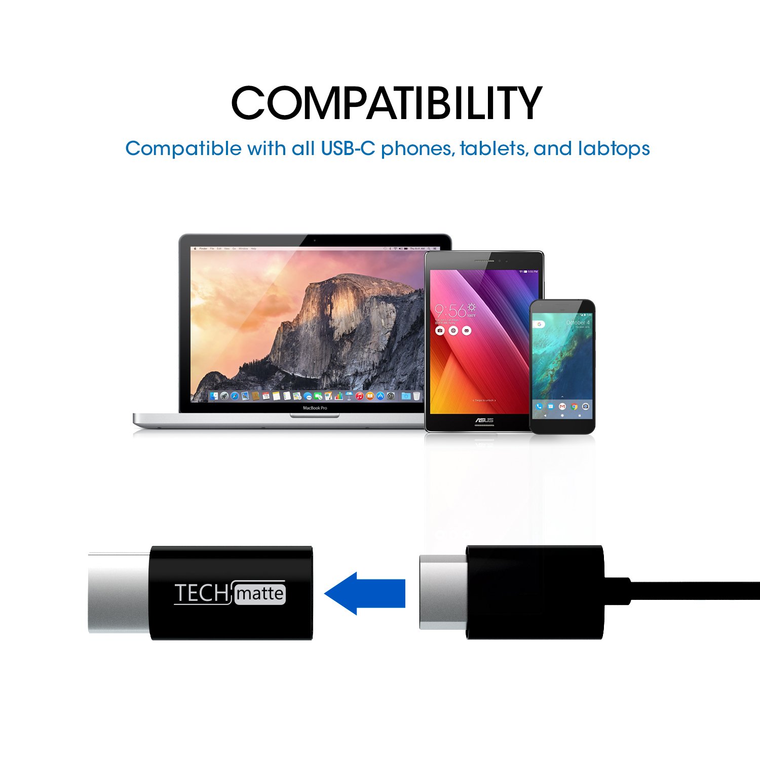TechMatte Micro USB to USB C Adapter - 2 Pack Black | Fast Charging & Data Sync | Compatible with Smartphones, Tablets & Laptops for Home, Office & Travel Use