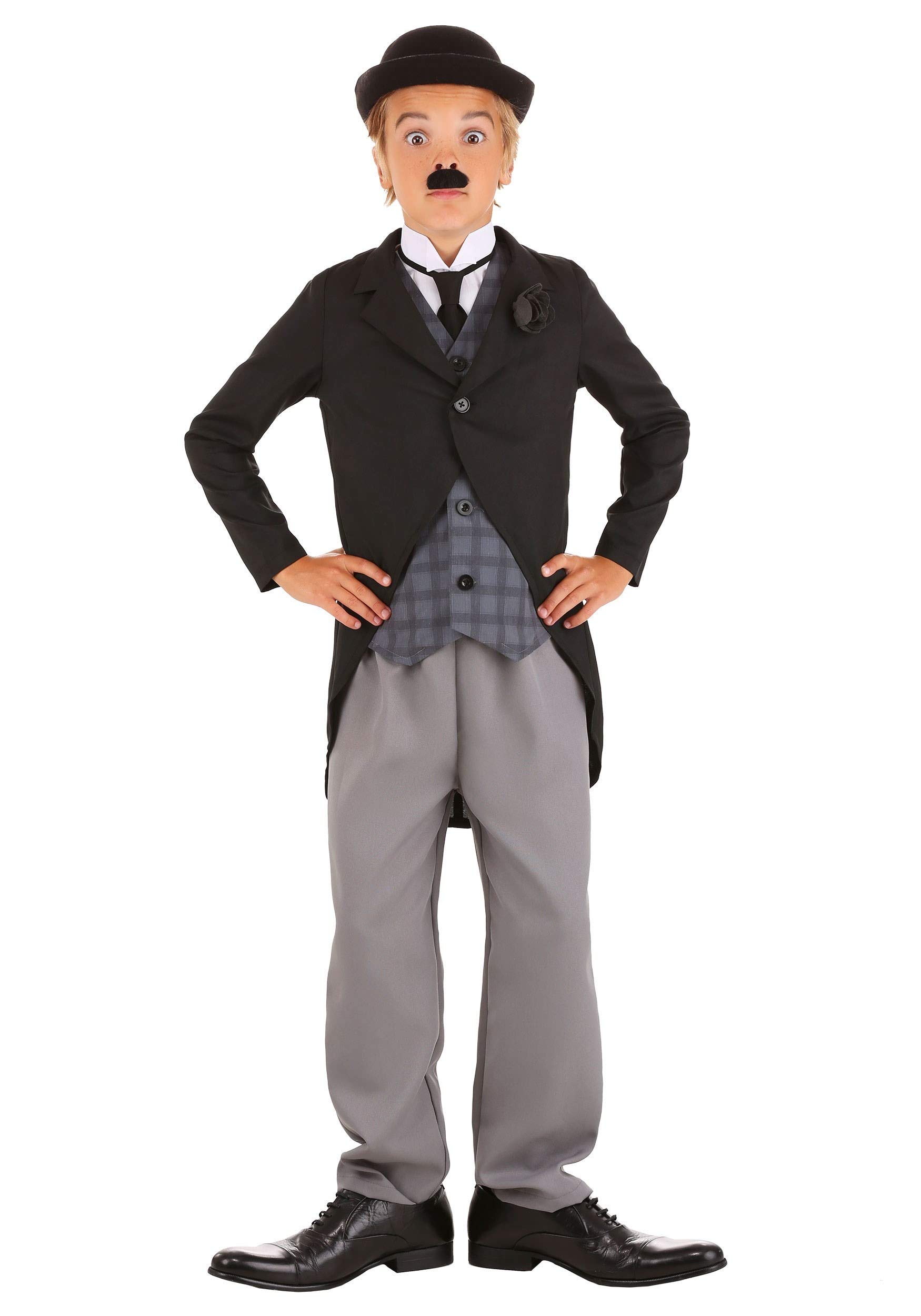 Charlie Chaplin Costume for Boys - Classic Black Suit with Bow Tie & Hat - Perfect for Halloween, Cosplay & Themed Parties