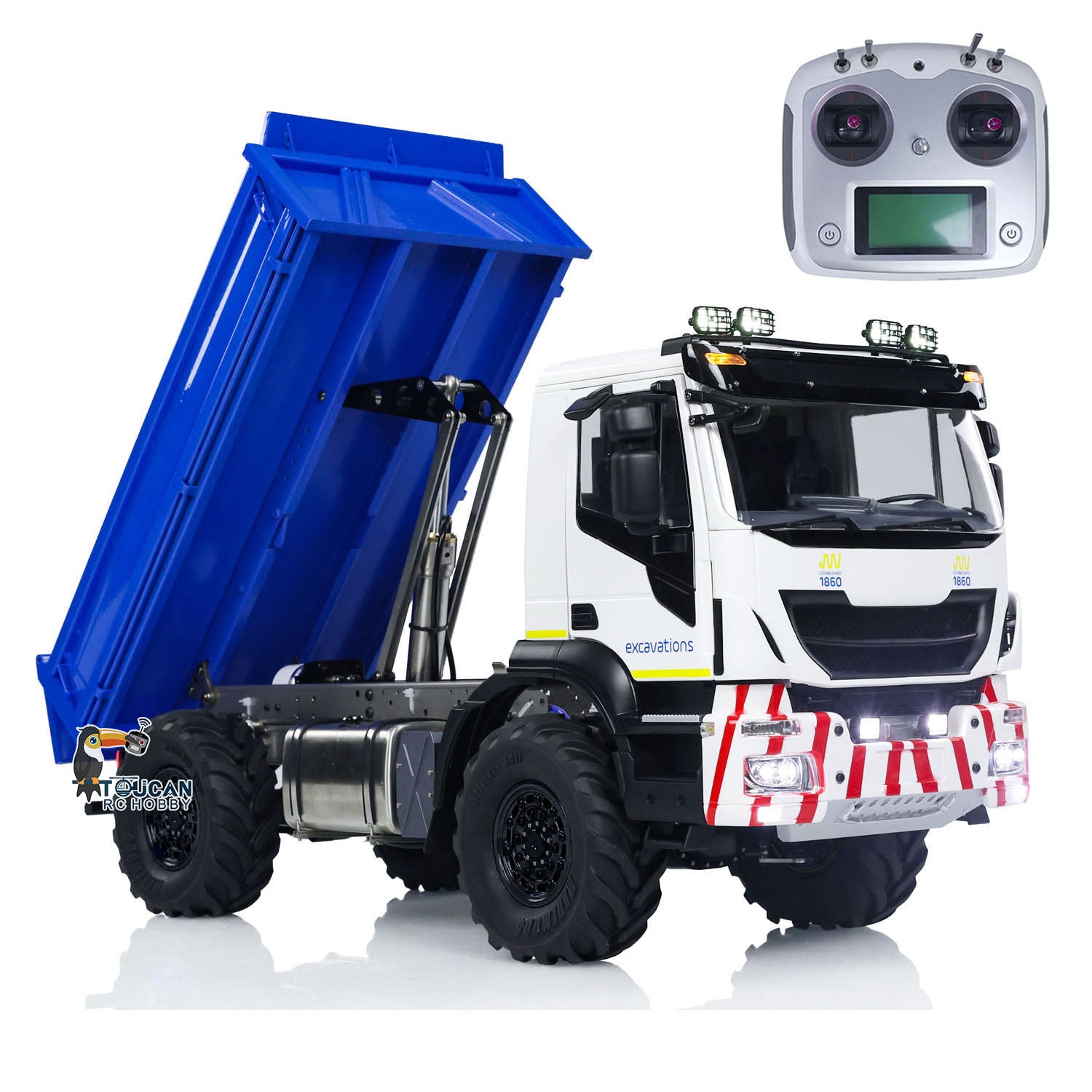1/14 Scale 4x4 Metal RC Hydraulic Dumper Truck with Snow Blade - Remote Control Tipper Car with Realistic Sound, LED Lights, Pre-Assembled & Painted Body, ESC & Servo - Perfect for Construction Play, Snow Removal & Off-Road Adventure