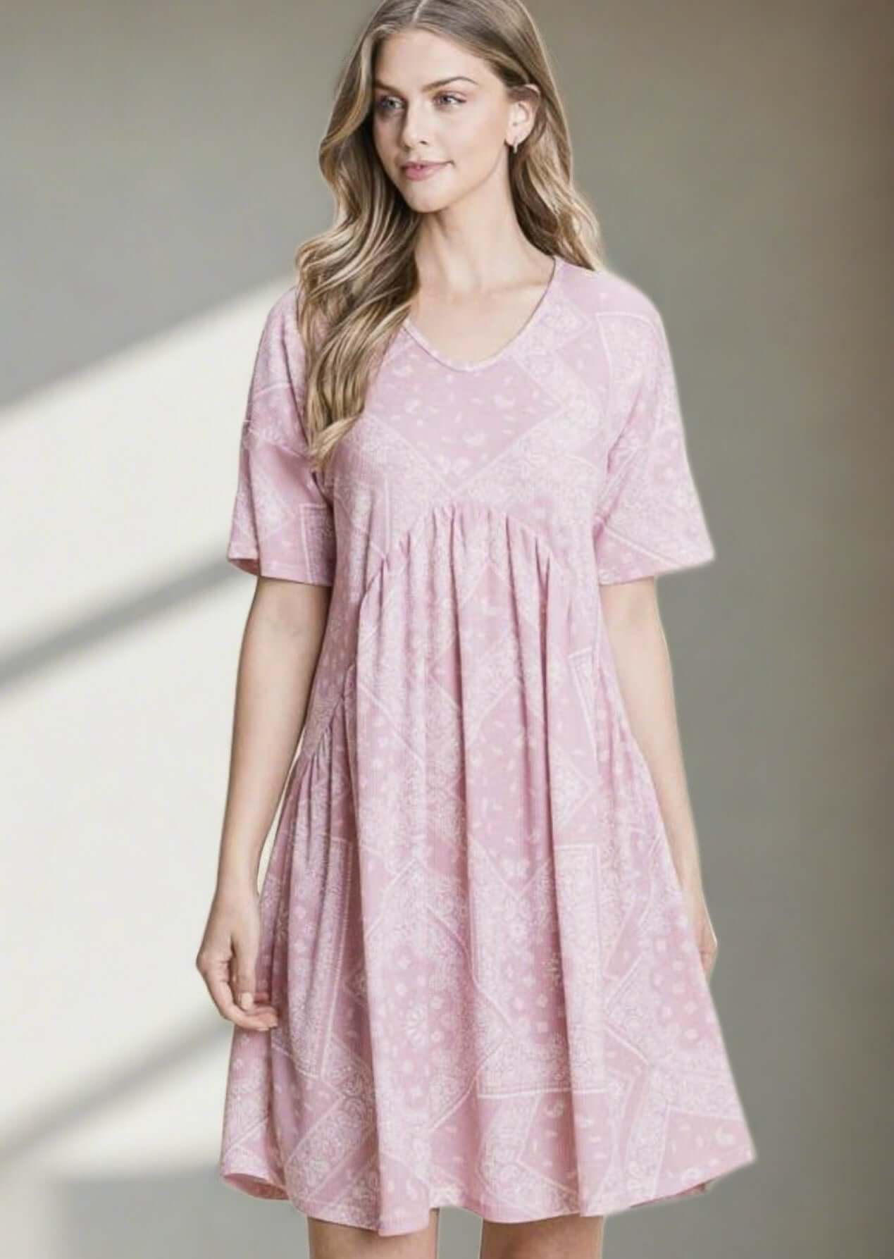 Stylish Pink Bandana Print Dress - Made in USA | Perfect for Casual Outings, Beach Vacations & Summer Parties