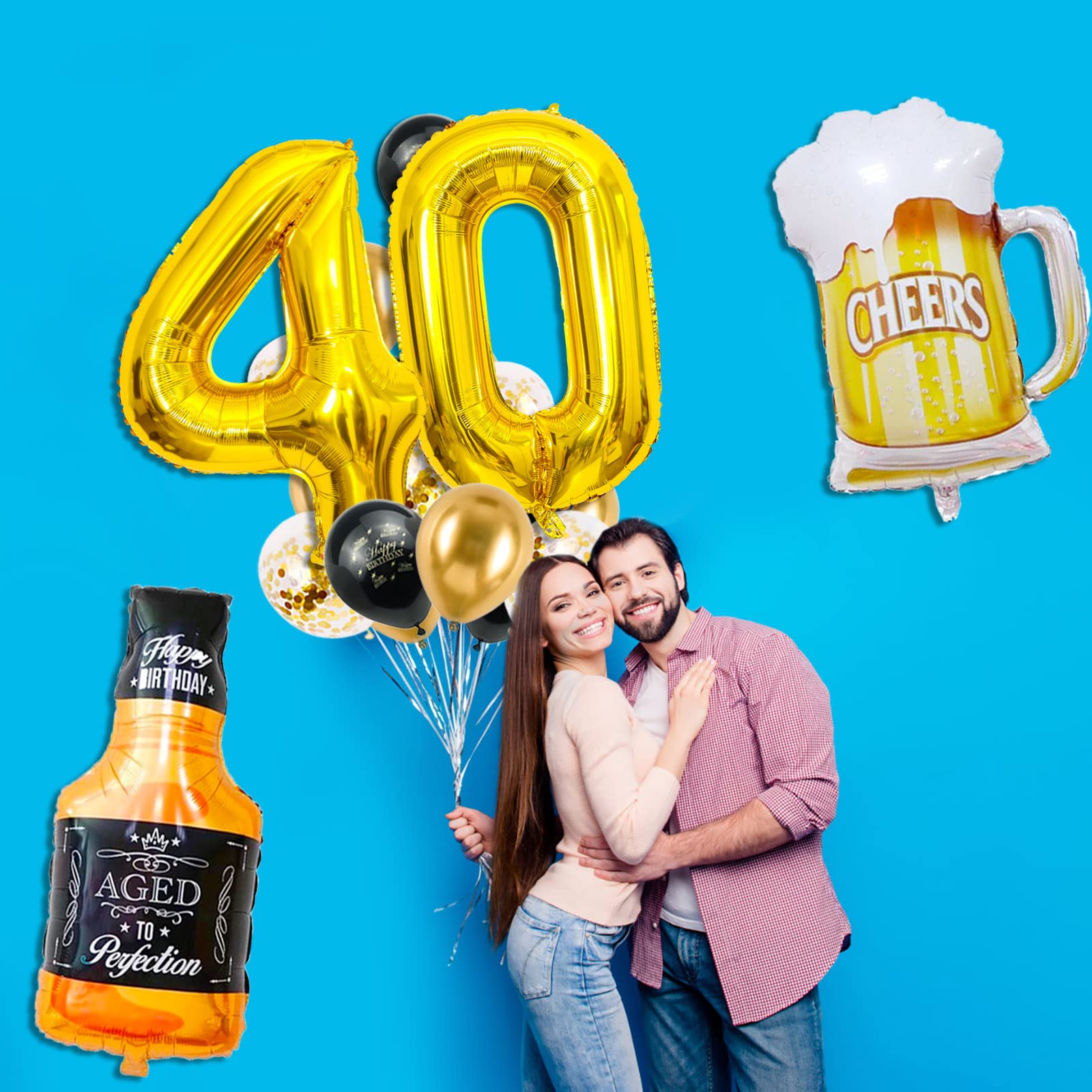 Black and Gold 40th Birthday Party Decorations for Men - Happy Birthday Banner, Fringe Curtain, Confetti & Latex Balloons Set - Perfect for Milestone Birthday Celebrations, Retirement Parties & Surprise Decor