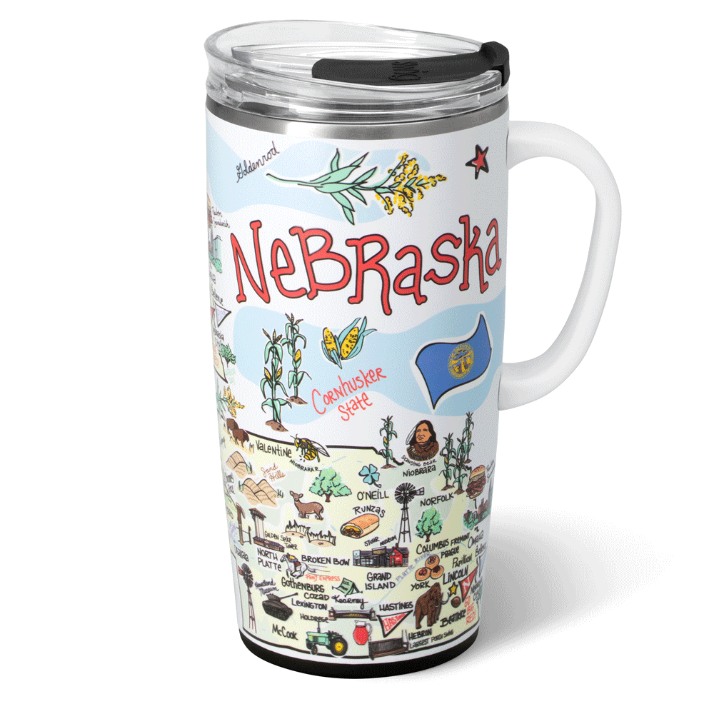 22oz Nebraska Themed Insulated Travel Mug - Perfect for Coffee, Tea & Hot Drinks on the Go, Commuting or Outdoor Adventures