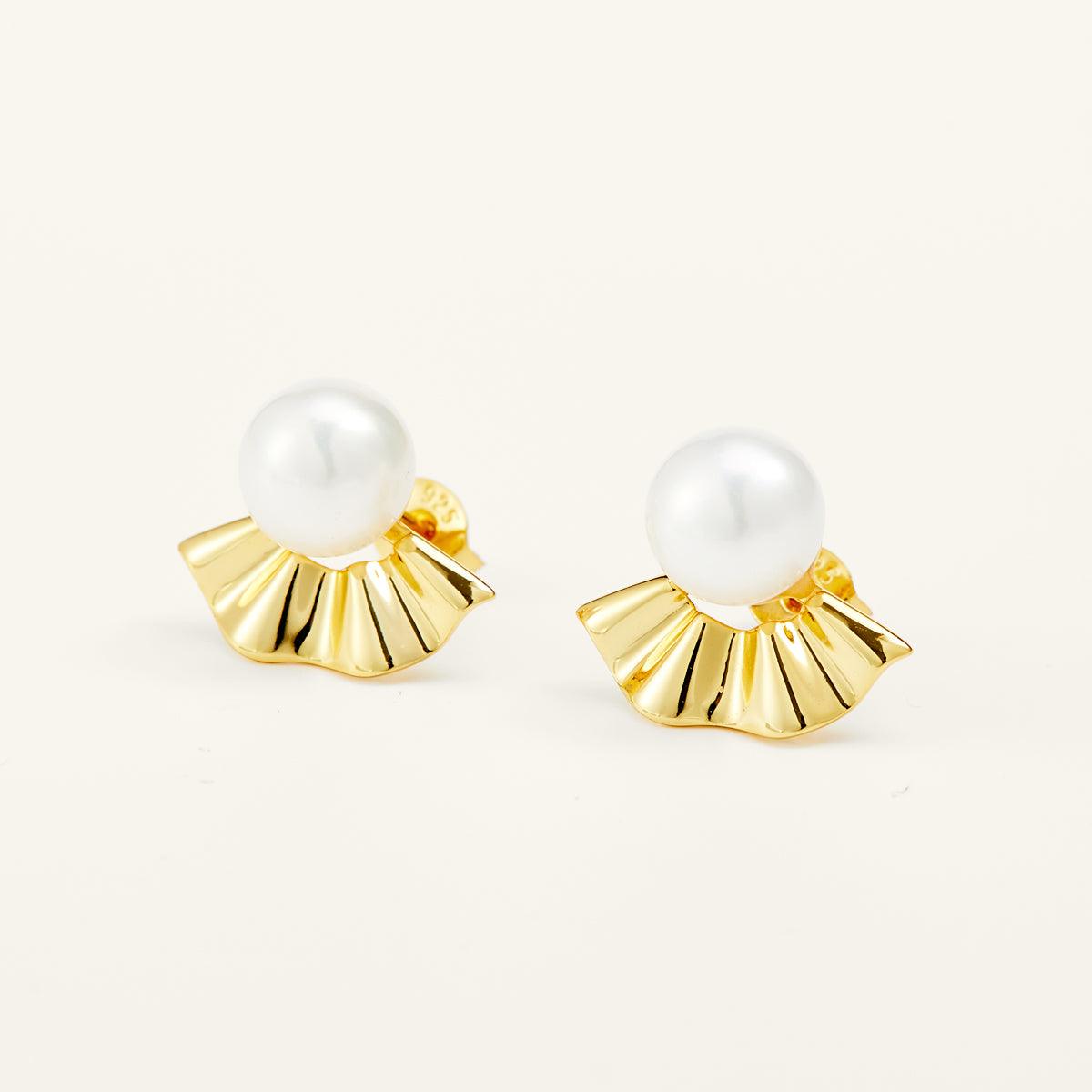 Exquisite Pearl Stud Earrings for Women - 14K Gold Plated Classic Elegant Jewelry - Perfect for Weddings, Parties & Daily Wear