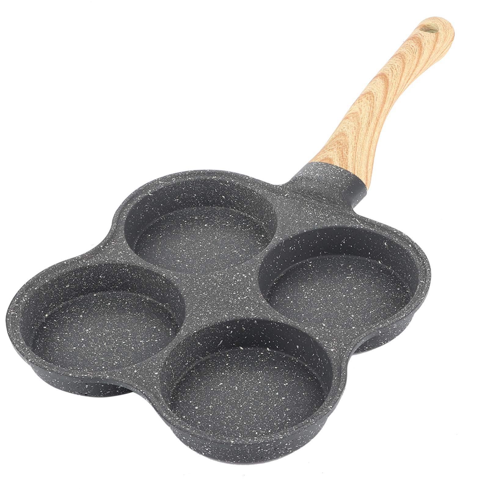 **4 Hole Non Stick Omelet Pan - Induction & Gas Stove Compatible Breakfast Pancake Maker with Heat-Resistant Handle - Perfect for Family Breakfast, Camping & Quick Meals**